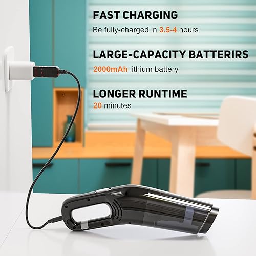 Miniatura 4 de GOXIFACA Aspiradora de mano inalámbrica de 8000 PA, aspiradora, succión fuerte, aspiradora de mano multiusos, filtración de 3 capas, aspiradora