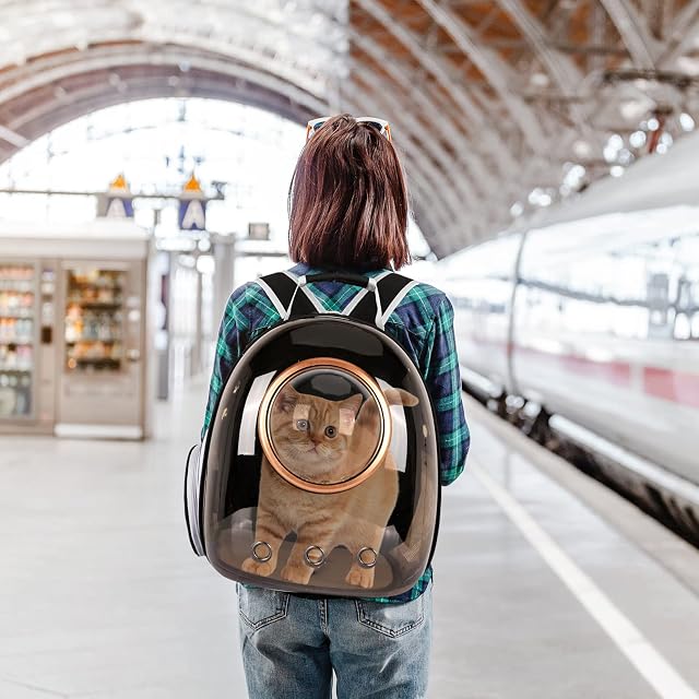 Foto 2 de 7 de PETCUTE Mochila para Gatos con Cápsula Espacio,Transpirable Mochila Transportín Perro y Gatos…