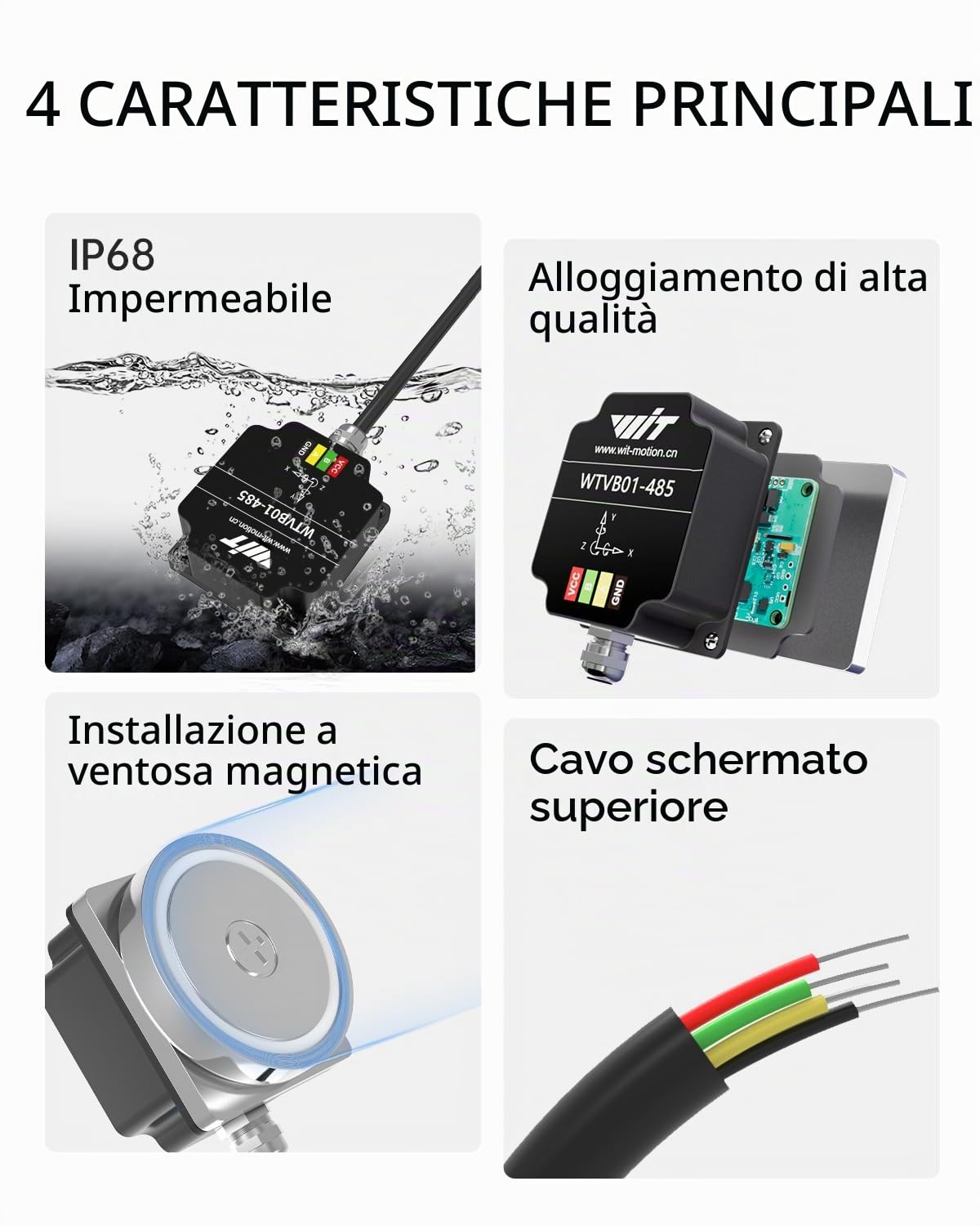 [Sensore di vibrazione Modbus RS485] Trasduttore impermeabile WTVB01-485 IP68, rilevatore di vibrazioni con accelerazione a 3 assi (frequenza+spostamento+velocità), modulo di monitoraggio del motore