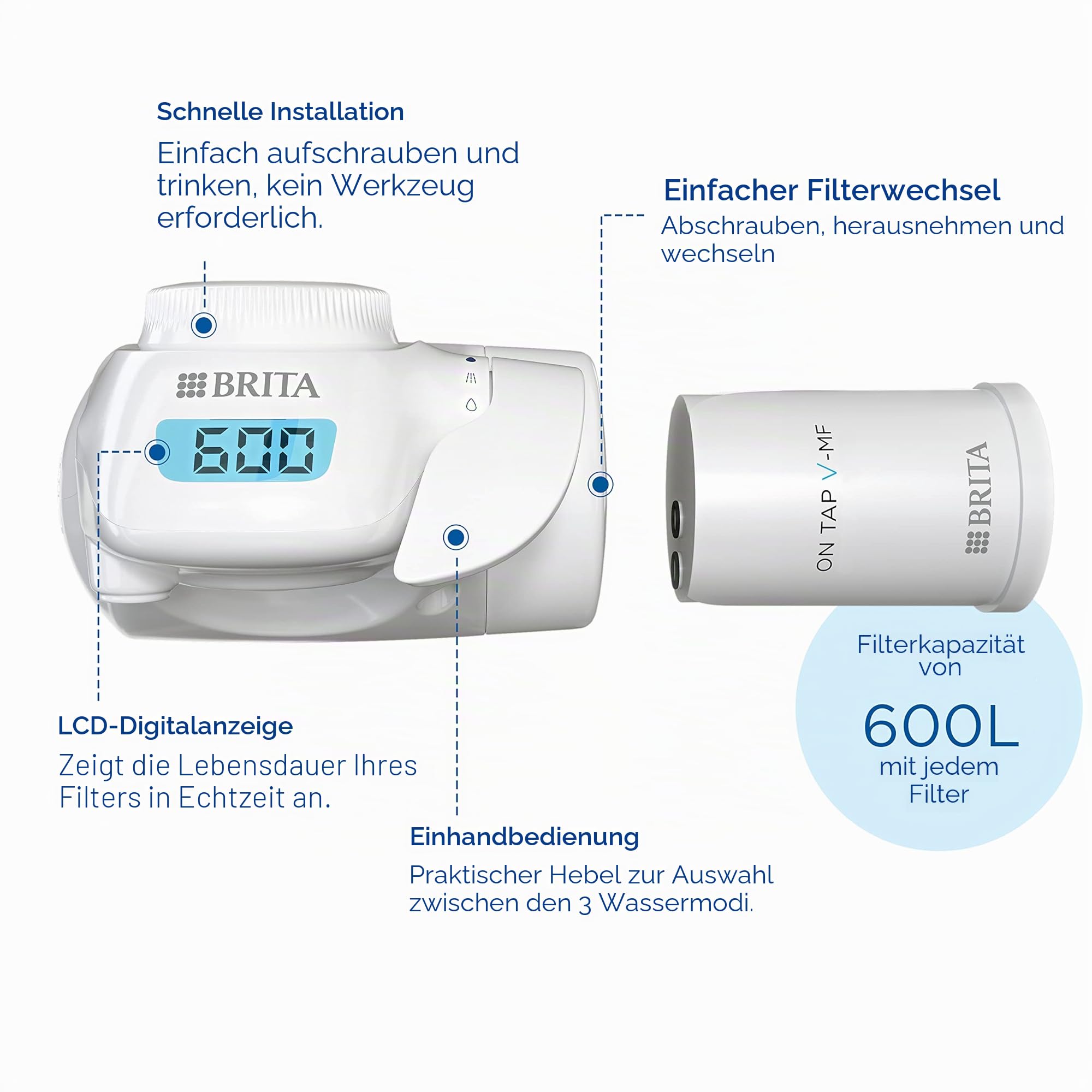 Brita On Tap Wasserfilter, 600 l, Weiß
