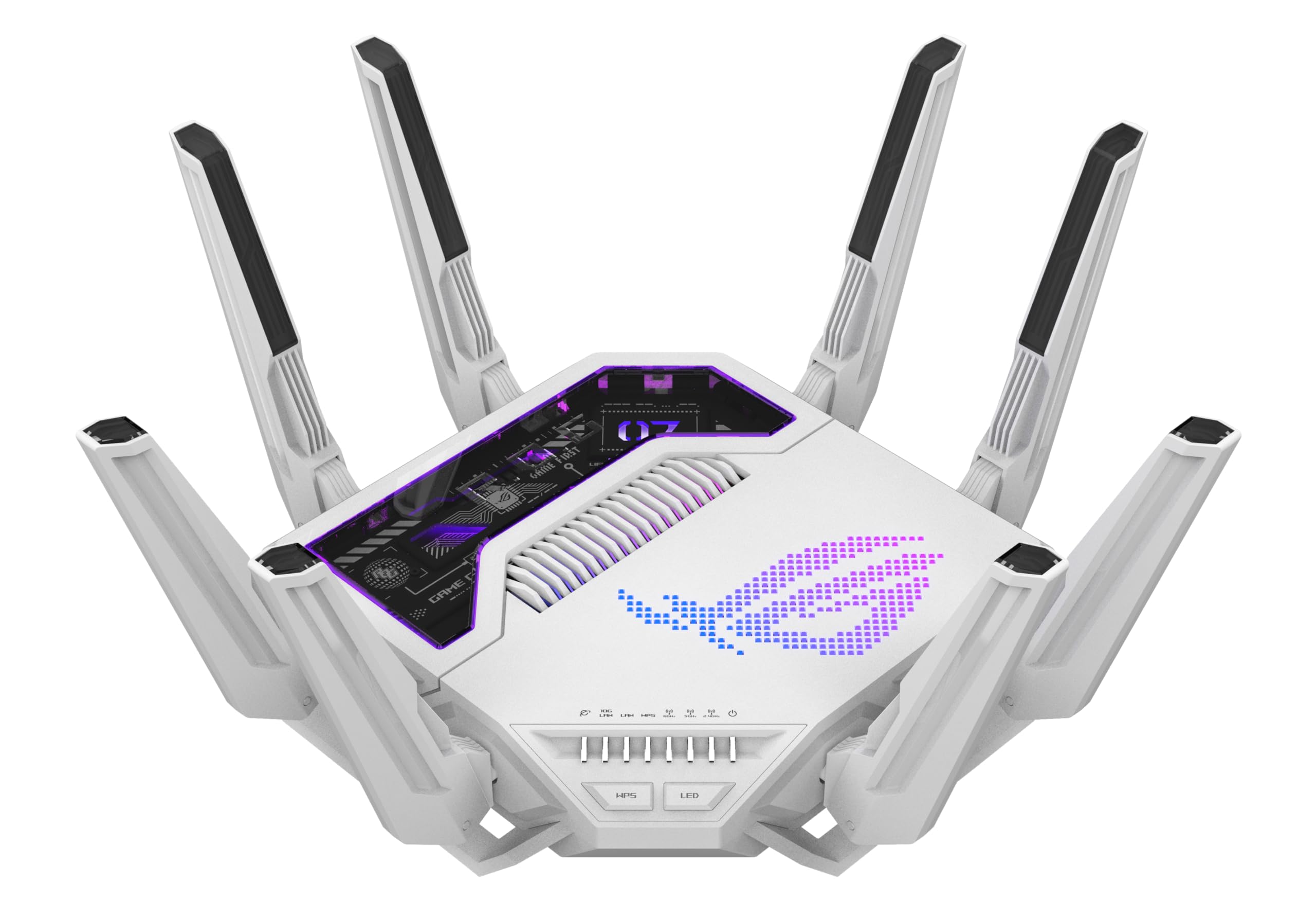 ASUS GT-BE19000AI Router de Juego AI Tri-Band WiFi 7 (802.11be), Ancho de Banda de 320 MHz y 4096-QAM, MLO, Dos Puertos 10G, AI Game Boost, Red de Juegos, Aura RGB, Soporte AiMesh, Guest Network