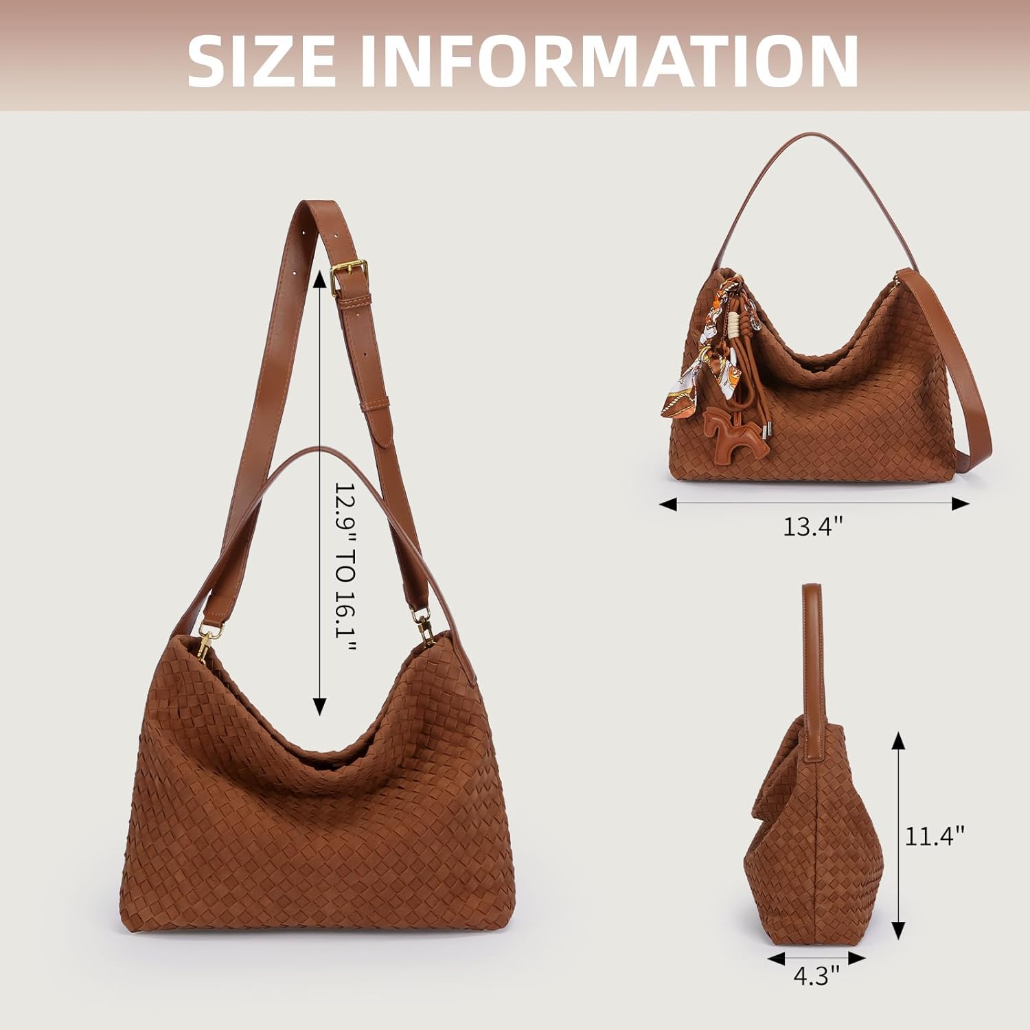 Suede Hobo Bags for Women Fall Woven Purse Slouchy Shoulder Crossbody Bag with Silk Scarf - Image 3