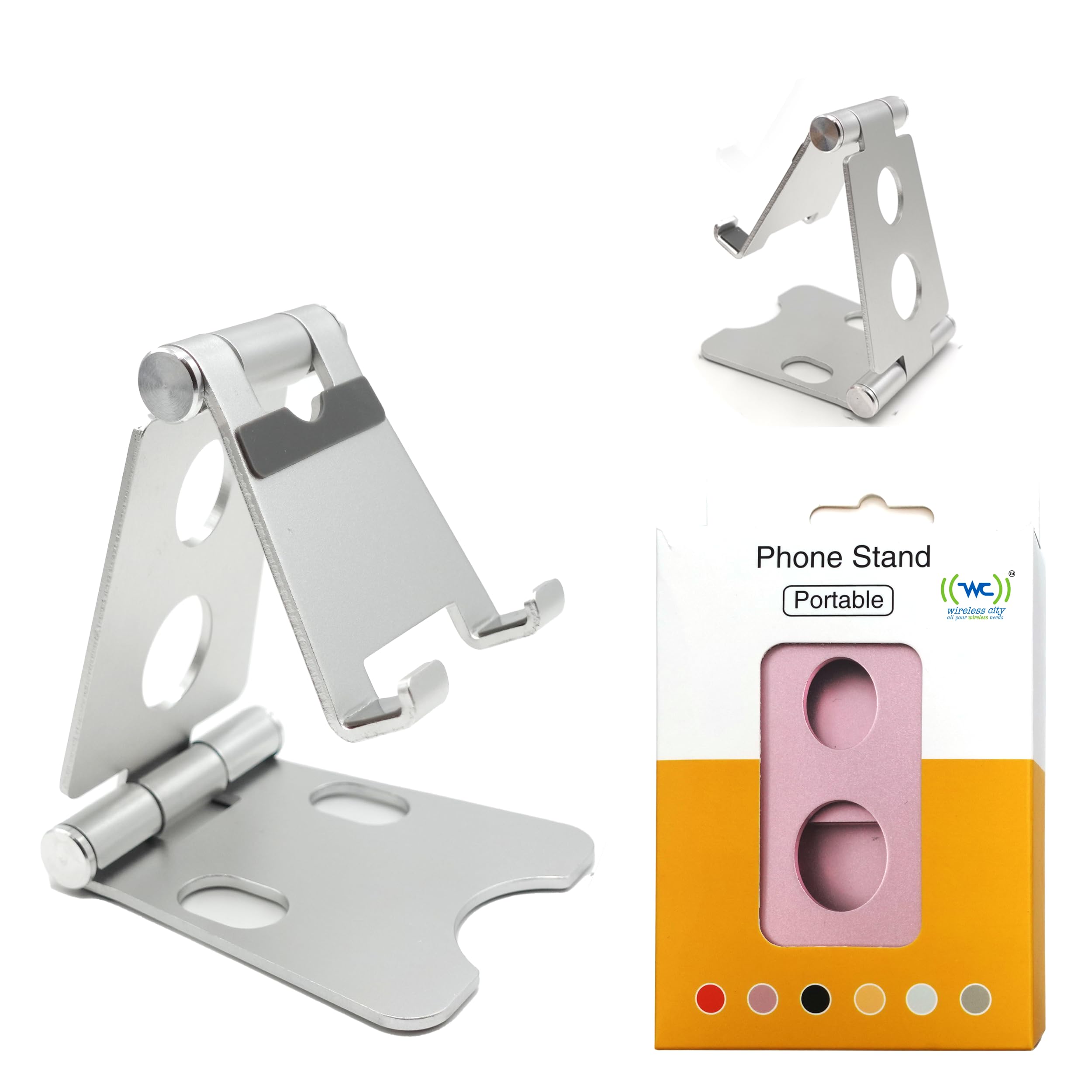 Wireless City Cell Phone Stand, Fully Adjustable Foldable Desktop Phone Holder Stand, Aluminum Anti-Slip Desk Phone Stand, Hands-Free Convenience,
