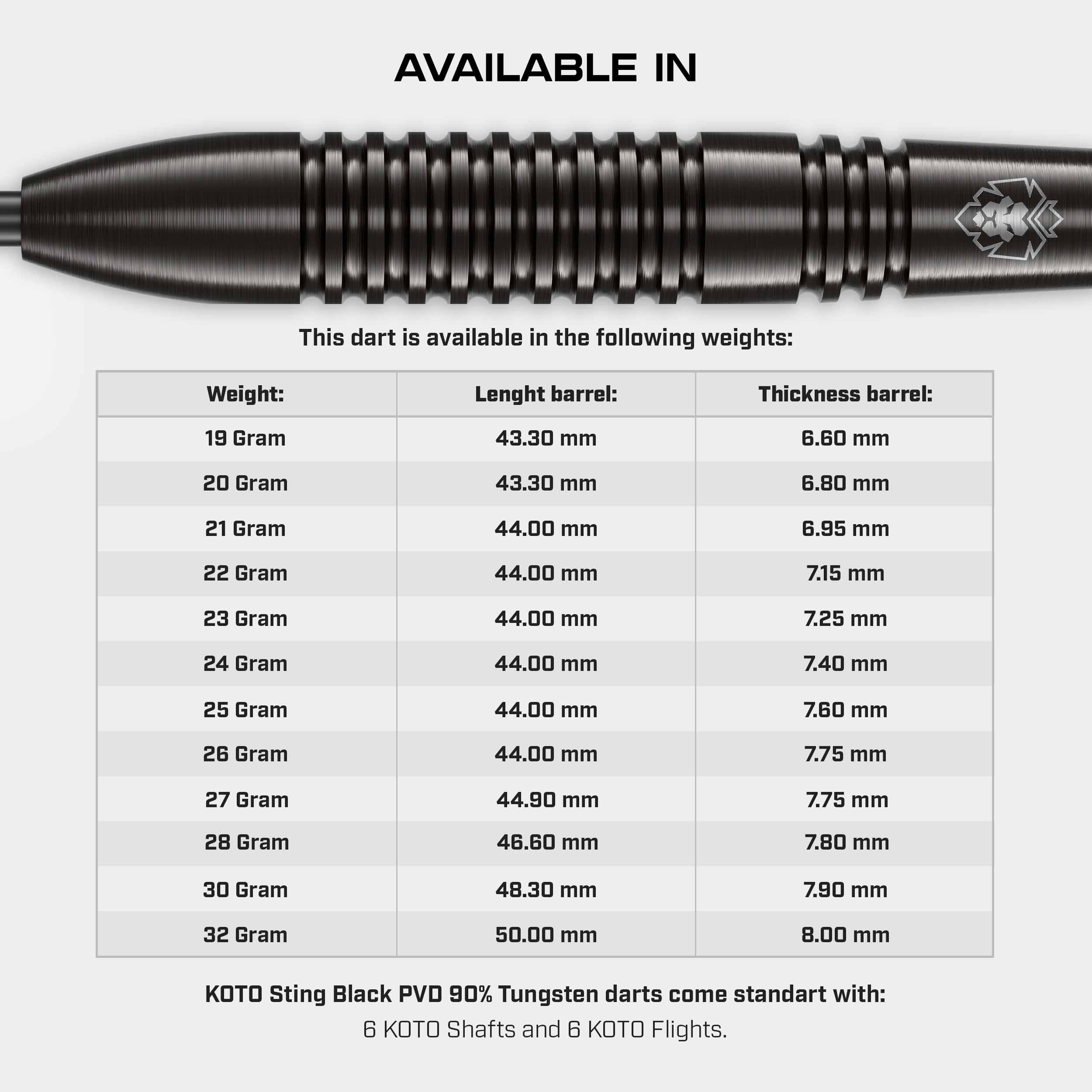 KOTO - Sting Black Bomb, 90% Tungsten, Czarny, 22G, Lotki Set 3