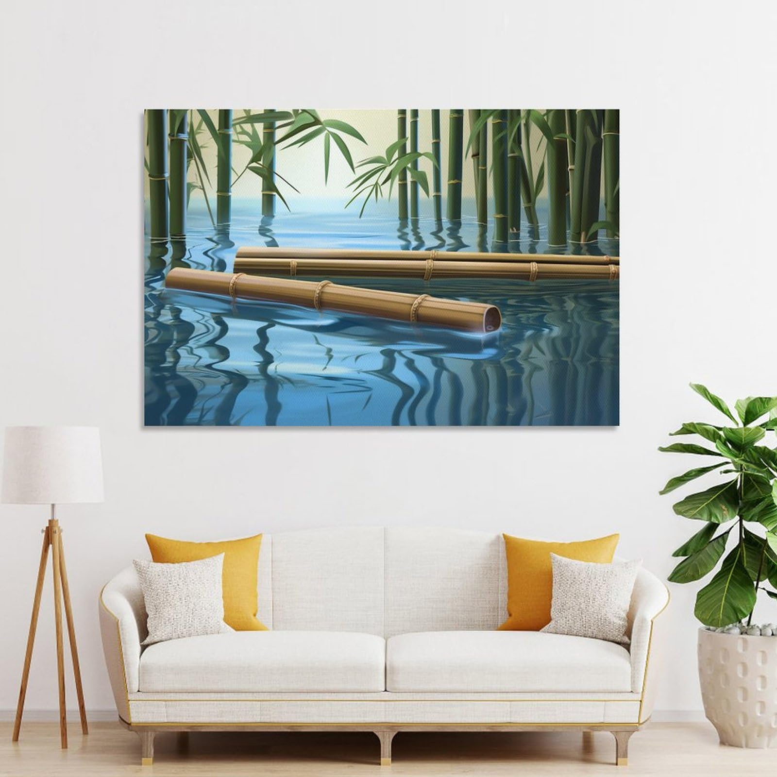 Amazon.de: Comic River Bambus-Leinwand-Kunstdruck, gerahmt, blaues Wasser,  Vintage-Naturpflanzen, fertig zum Aufhngen, Leinwanddruck, Poster,  Wandkunst
