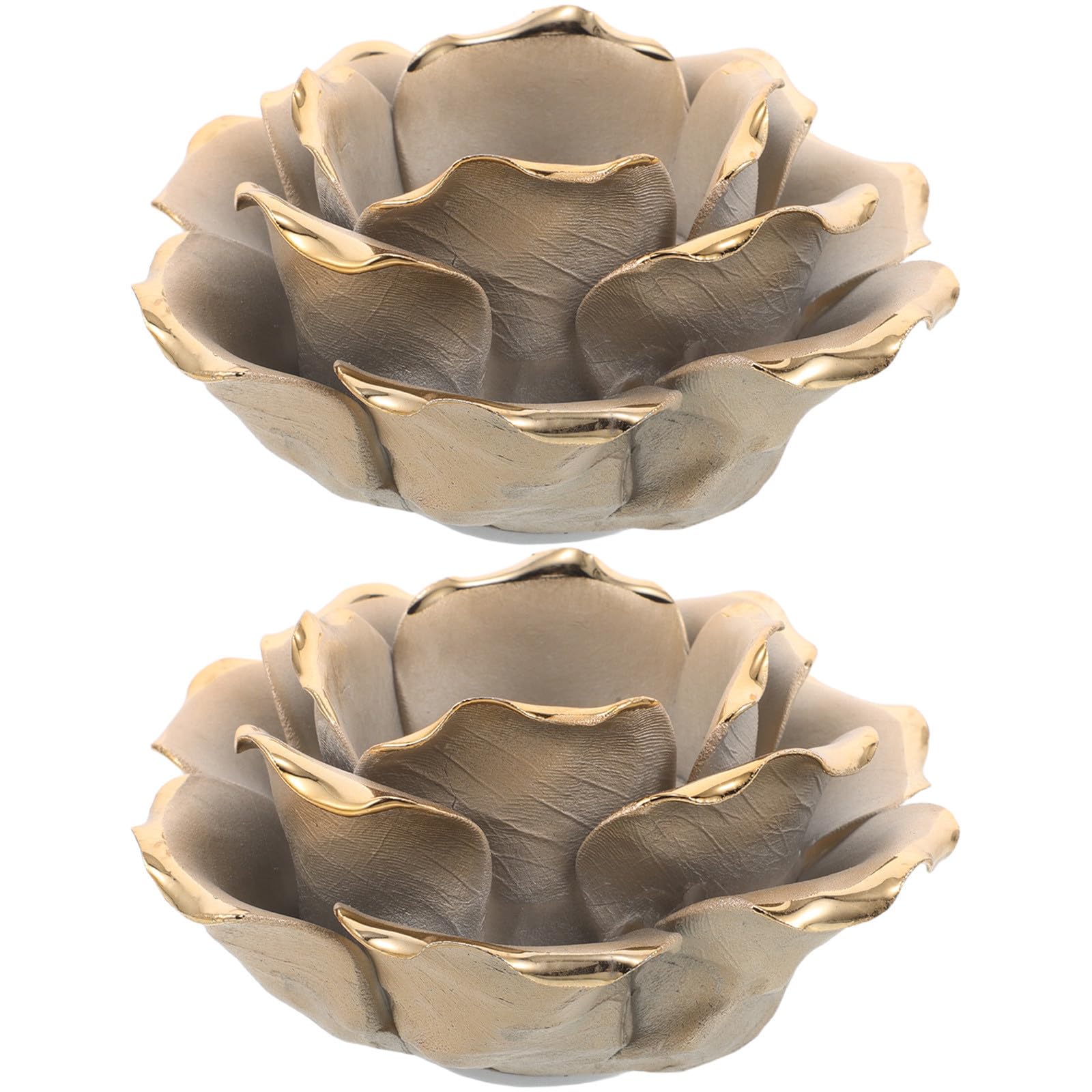 FOMIYES 2 Piezas Portavelas de Cerámica Diseño Vintage de Rosa Dorada, Soporte Seguro y Estable para Velas de Té, Adecuado para Decoración de Mesa en Bodas y Fiestas Navideñas
