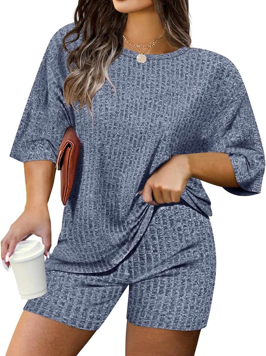 Ritera Womens Plus Size 2 Piece Outfits Summer Short Sets Lounge Set Tops & Shorts Track Suit Matching Set XL-5XL