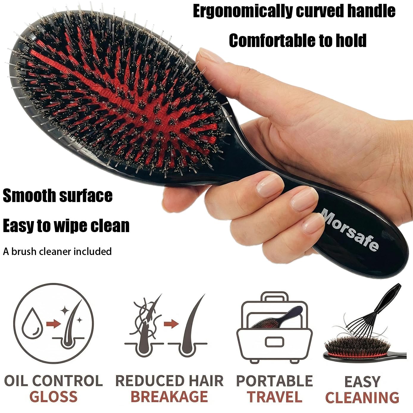 Boar Nylon Bristle Cushioned Paddle Hair Brush