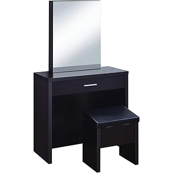 Amazon Com 2 Piece Vanity Set With Hidden Mirror Storage And Lift Top Stool Cappuccino And Black Furniture Decor