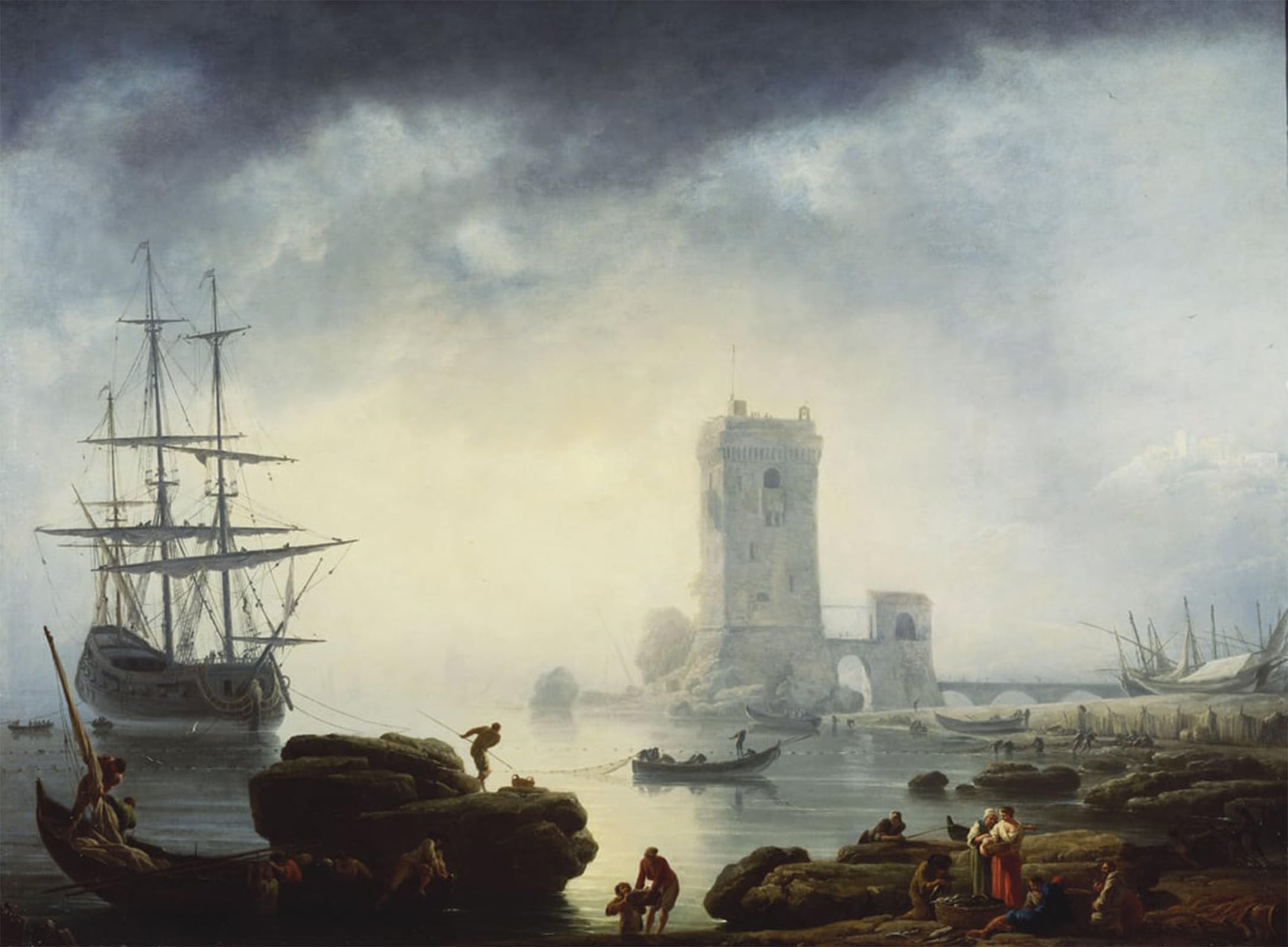 POSTERIIk Vintage Print Pop Art Landscape Artwork a Mediterranean Harbour Scene Morning by Claude Vernet Art Prints for Office Home Decor 60x90cm