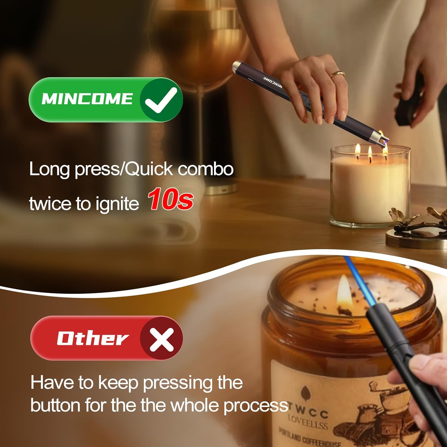 Candle Lighter, Rechargeable USB Long Lighters, with LED Power Display ＆ Safety Switch, Arc Electric Lighters for Candle Birthday Camping BBQ (Black) - Image 4