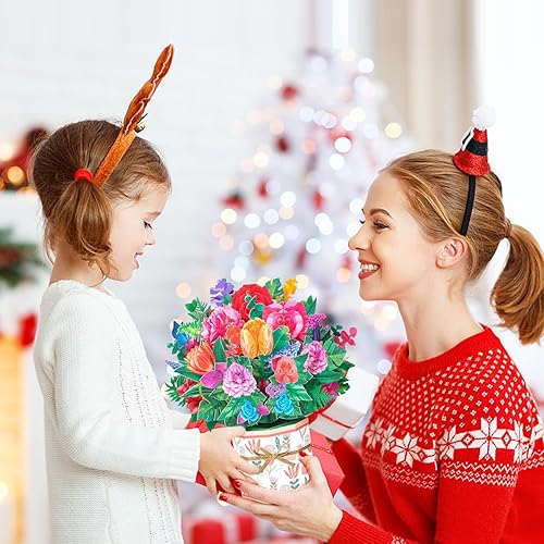 Miniatura 7 de ROBBEAR Tarjeta desplegable de ramo de claveles de rosas, tarjeta de felicitación de flores 3D con sobres para cualquier ocasión, cumpleaños, día de