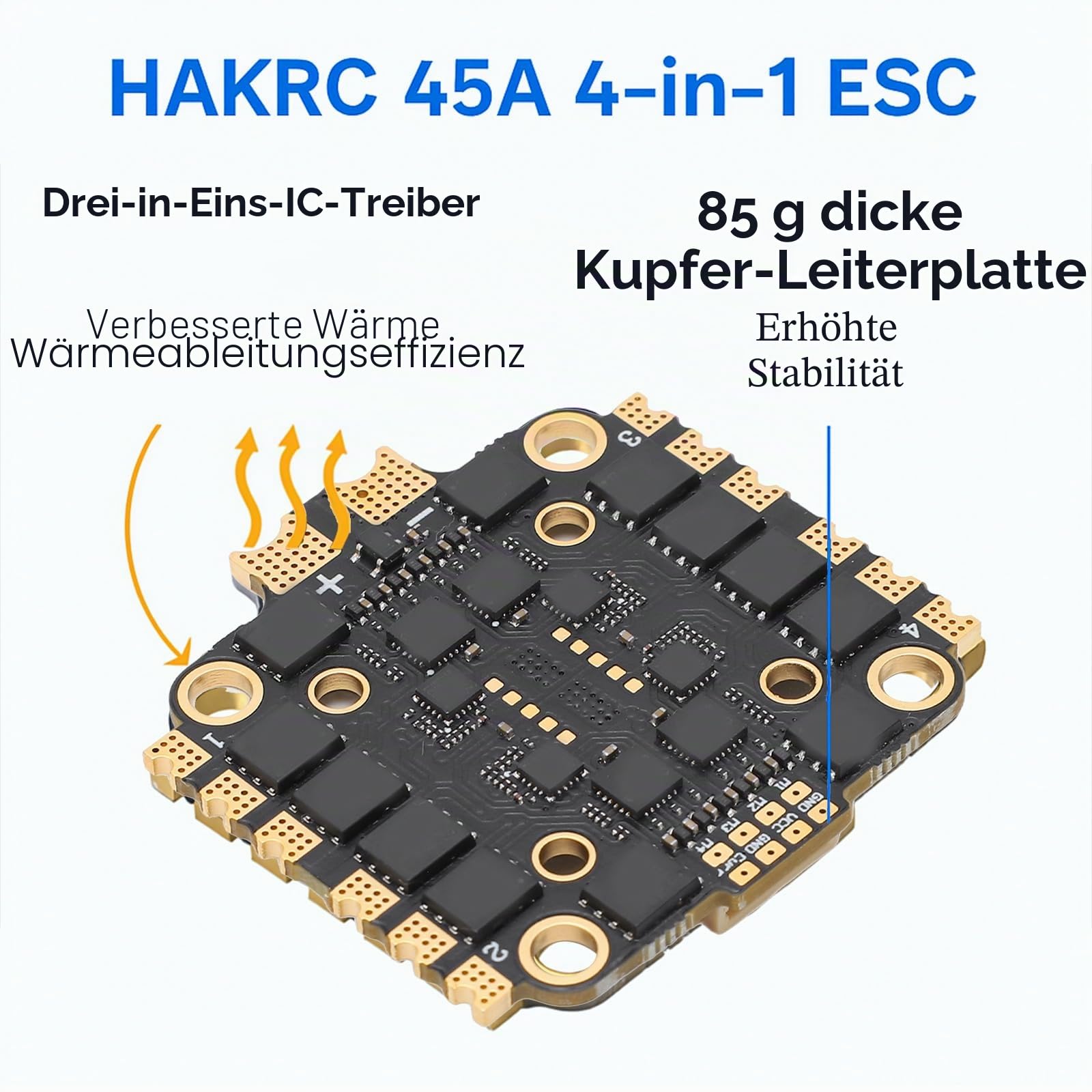 Fyearfly 4-In-1 45A ESC, 45A FPV 2-6S Elektronischer Geschwindigkeitsregler Quadcopter Drohne Motortreiber, Schwarz, Fortgeschrittene, Fernsteuerung, Drohne-ESC, Stromversorgung & Antriebstechnik
