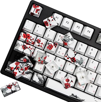 MOLGRIA Keycaps 111 Set for 62 105 109 Mechanical Keyboard, Custom PBT OEM Profile KeyCaps for German with Keycap Puller for Kailh Cherry MX Switch ISO Layout Deutscher Keyboard(Plum Blossom)