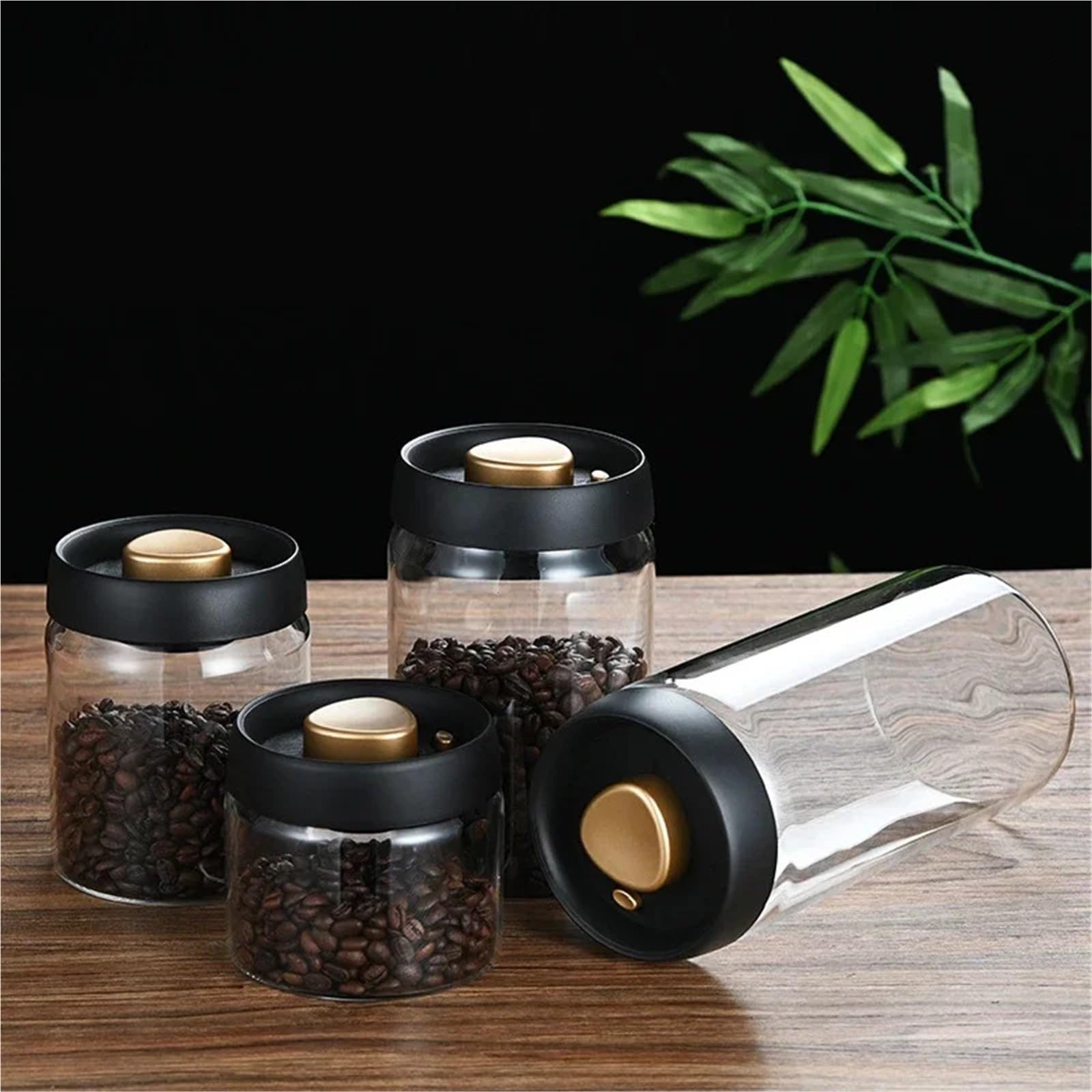Tarro de conservación Tanque sellado al vacío de granos café tipo prensa, almacenamiento alimentos vidrio, tarros for mantenimiento fresco, tarro dulces for té y enteros(White-900ml)