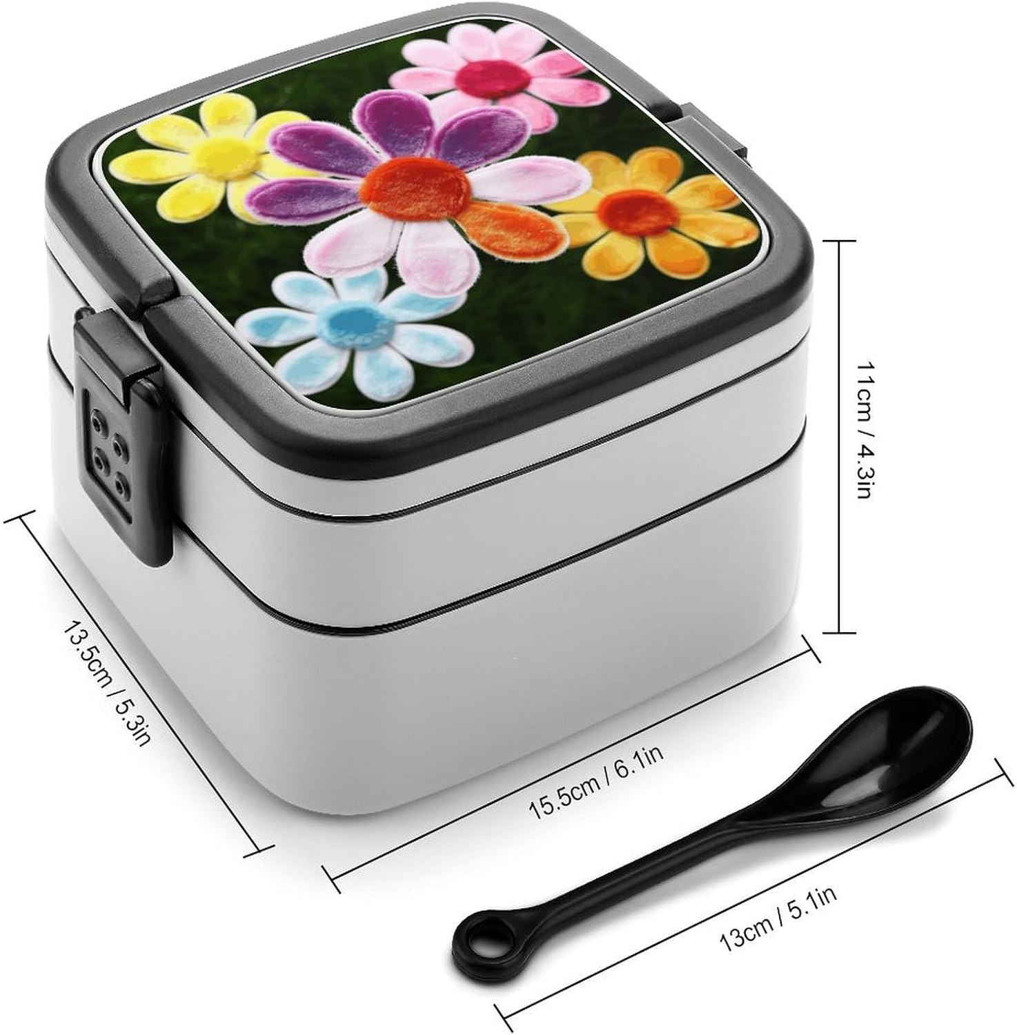 Daisy Flower Colorful Bento Box Stackable Lunch Box Salad Lunch Container Leak-Proof Bento Box for Adult Dining Out Work Picnic Travel