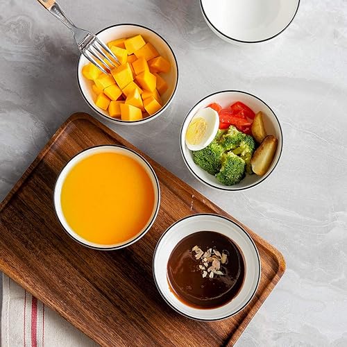 Miniatura 9 de YOLIFE Juego de 6 cuencos de cerámica para cereales, cuencos de porcelana blanca de 26 onzas para ramen de sopa (borde negro)