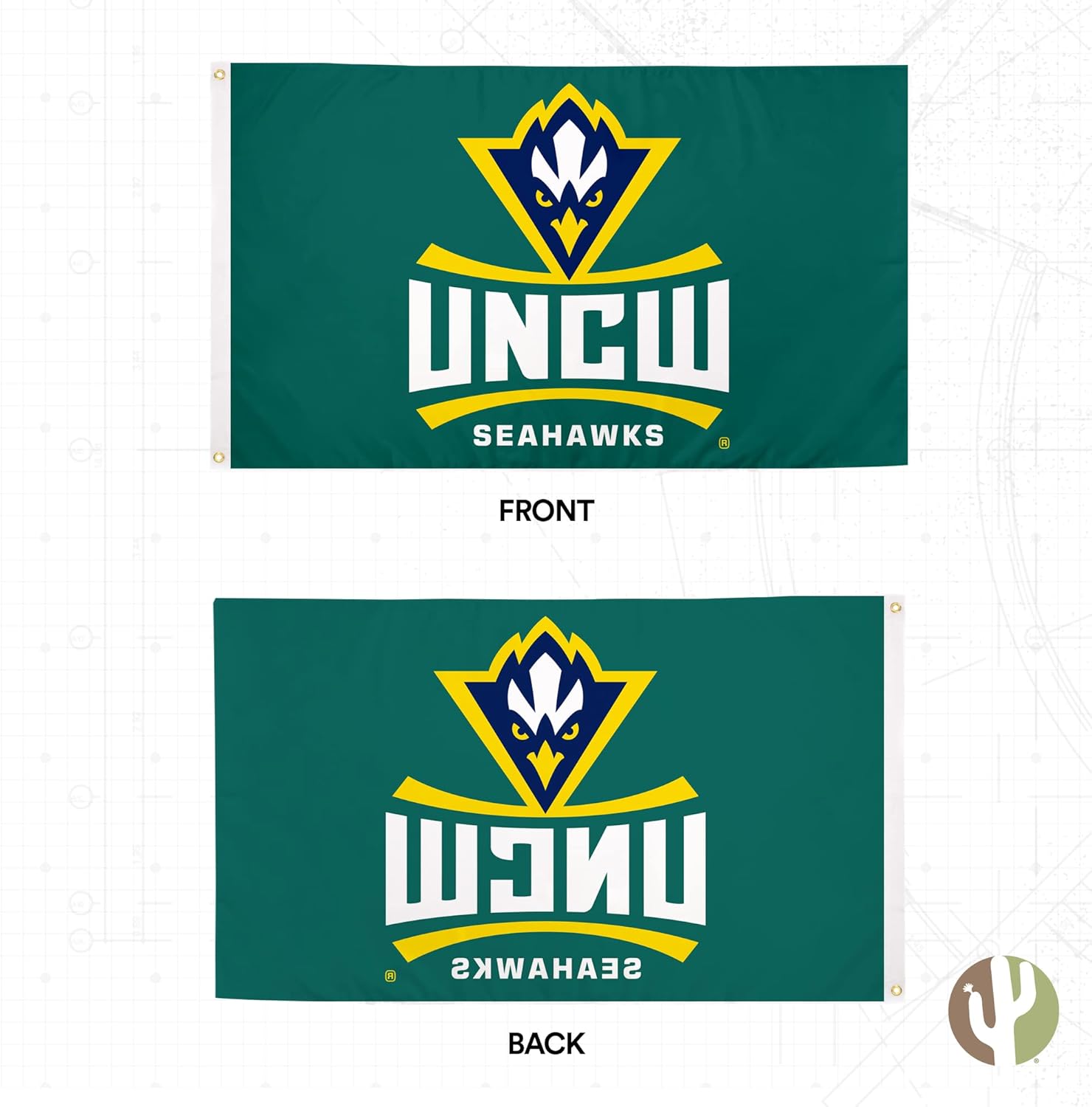 Desert Cactus University of North Carolina Wilmington UNCW Flag - 3 x 5 Feet Seahawks Banner, Indoor/Outdoor Durable Fabric, 100% Polyester Design (Style 1) - Image 2