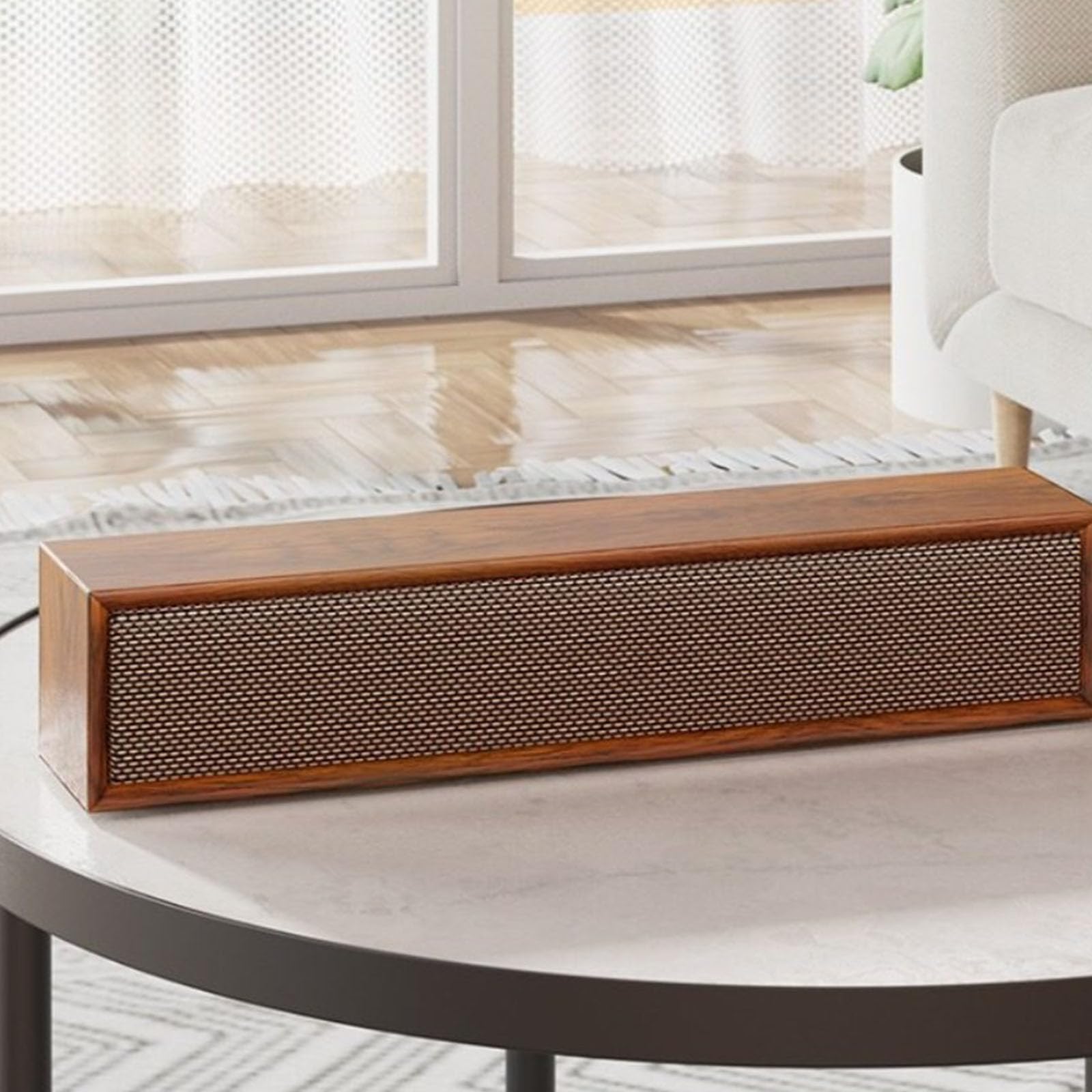 Barre de son PC USB et Bluetooth5.3, en bois 5 W 3D Stéréo Surround Speaker, Portables 2.0 Canaux Audio Haut-parleurs pour PC de bureau, ordinateur portable, tablette Smartphone TV