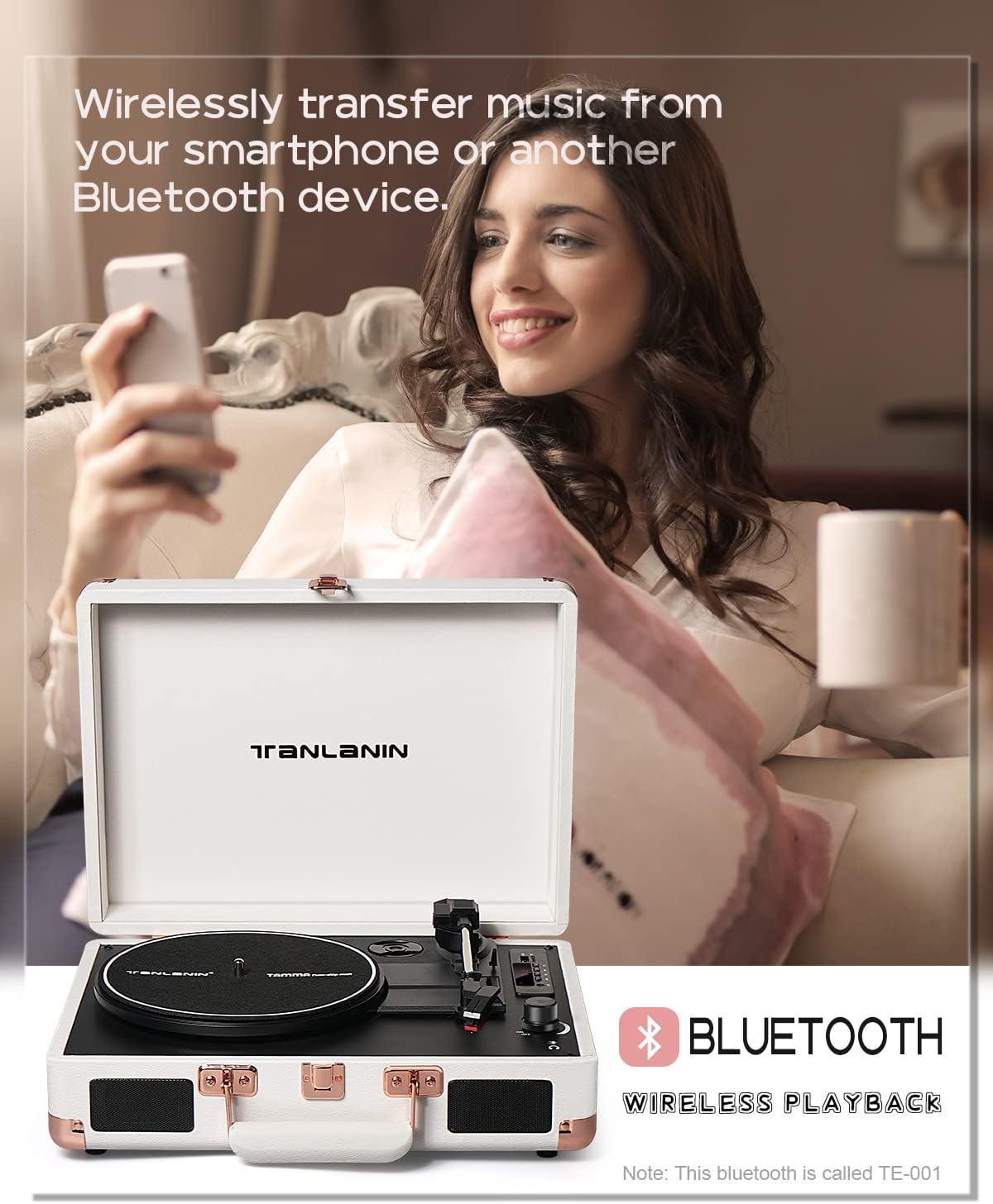 مشغل أسطوانات فينيل محمول بتقنية البلوتوث بثلاث سرعات مع مكبرات صوت مدمجة، مشغل أسطوانات فينيل يعمل بالحزام، يدعم تسجيل USB، مدخل AUX، مخرج RCA، مقبس سماعة رأس، لون أبيض