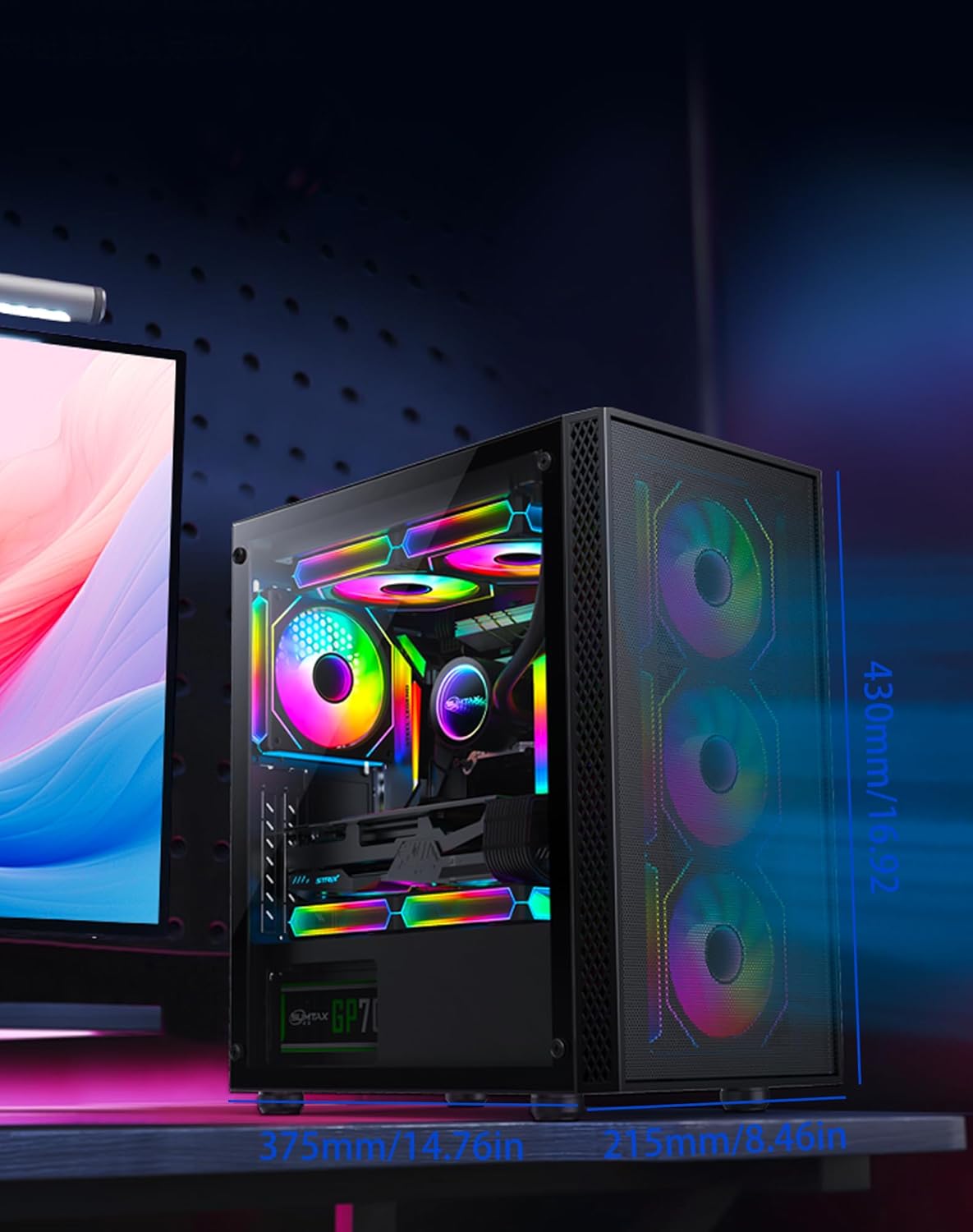 Micro ATX PC Case | Mini Tower Computer case Support Vertical GPU Mount | Pre-Installed 120mm*1 RGB Fan | ITX Desktop Chassis for MATX/ITX | 240 RAD | 320mm GPU | 165mm CPU Cooler Height-Black