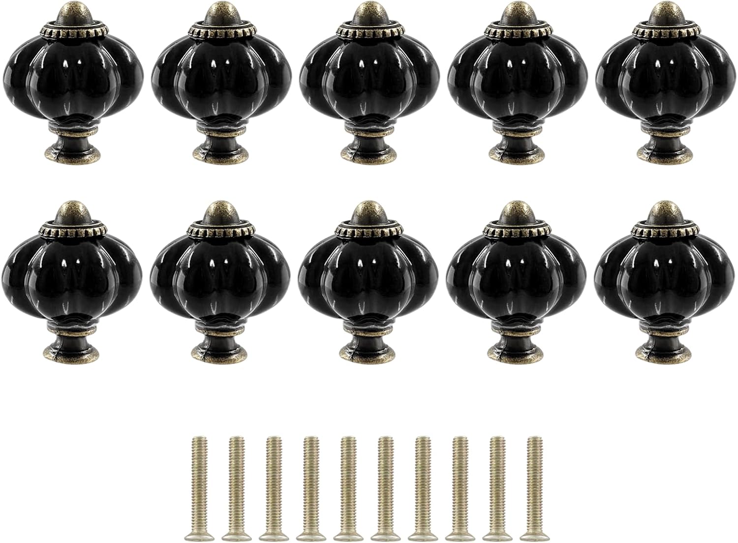 10Pcs Pumpkin Knobs,Vintage Ceramic Knobs for Cabinet and Drawers,Black Dresser Knobs with Mounting Screws, Mini Closet Door Knobs Pull Handles for Decor