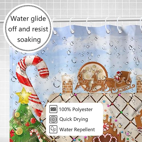 Miniatura 5 de Cortina de ducha de casa de jengibre de Navidad, juego de cortinas de baño de casa de dulces de invierno, intercambio de galletas, feliz Navidad,