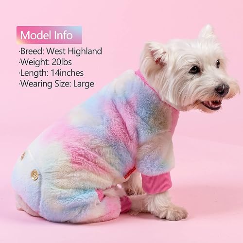 Miniatura 6 de KYEESE Abrigos para perros, pijamas de teñido anudado arcoíris para perros pequeños y medianos, mameluco para perro, suéter para mascotas, ropa de