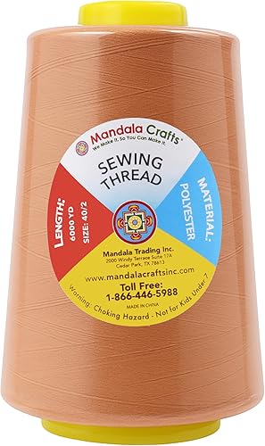 Vista 480 de Mandala Crafts - Hilo de coser multiusos de poliéster para máquina de coser de sarga, sobrehilado, acolchado Beige