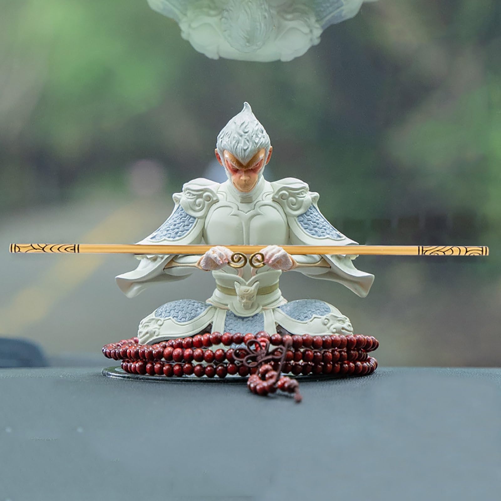 Monkey King Staff,Journey to The West Goku Sun Wukong Buddha Figure,Monkey King Ornaments Sculpture,Monkey King 3D Relief Car Decoration Collectible Dolls Figurines (Color : White)