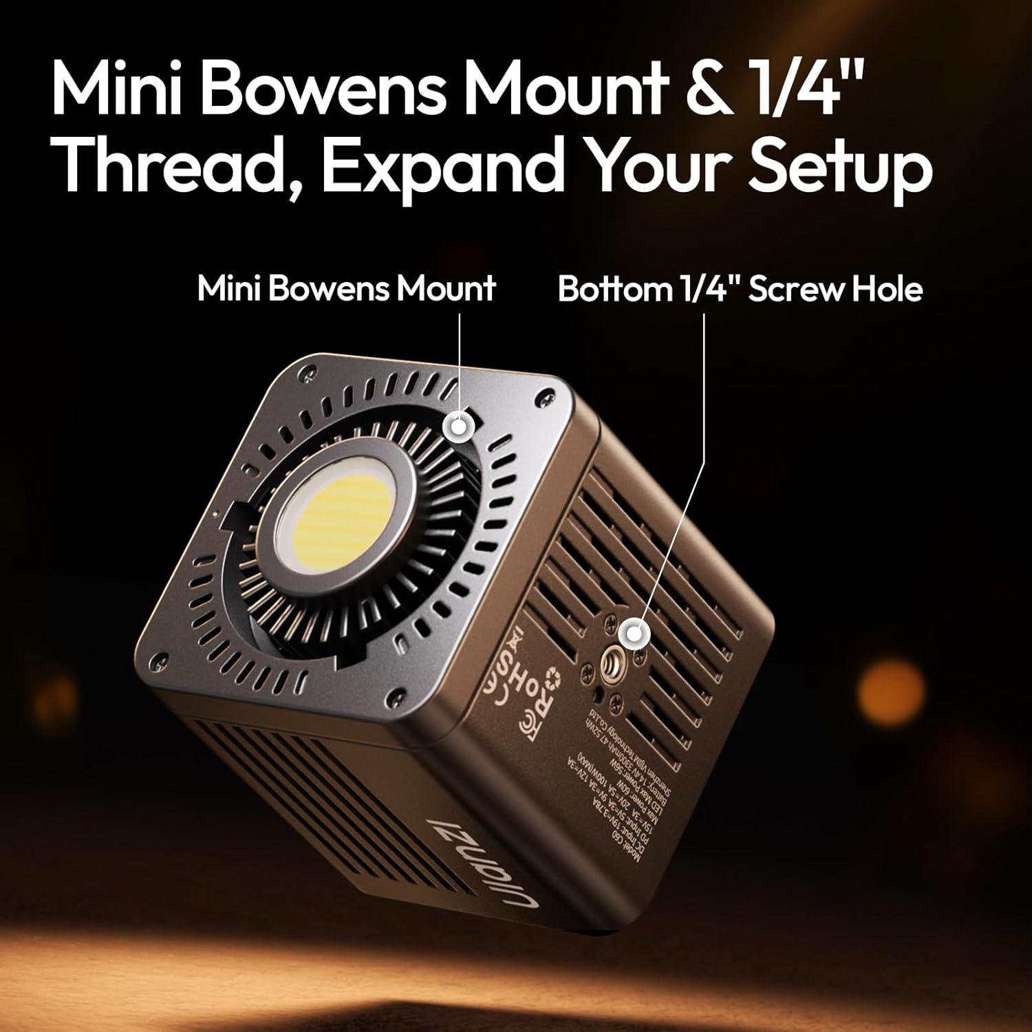 ULANZI C60 60W Bi-Color COB Video Light, Mini Bowens Mount LED Photography Continuous Output Lighting, 2500K–6500K CRI≥95 8 Effects 3300mAh Rechargeable Handheld Spotlight with DC/Type-C, 1/4" Thread