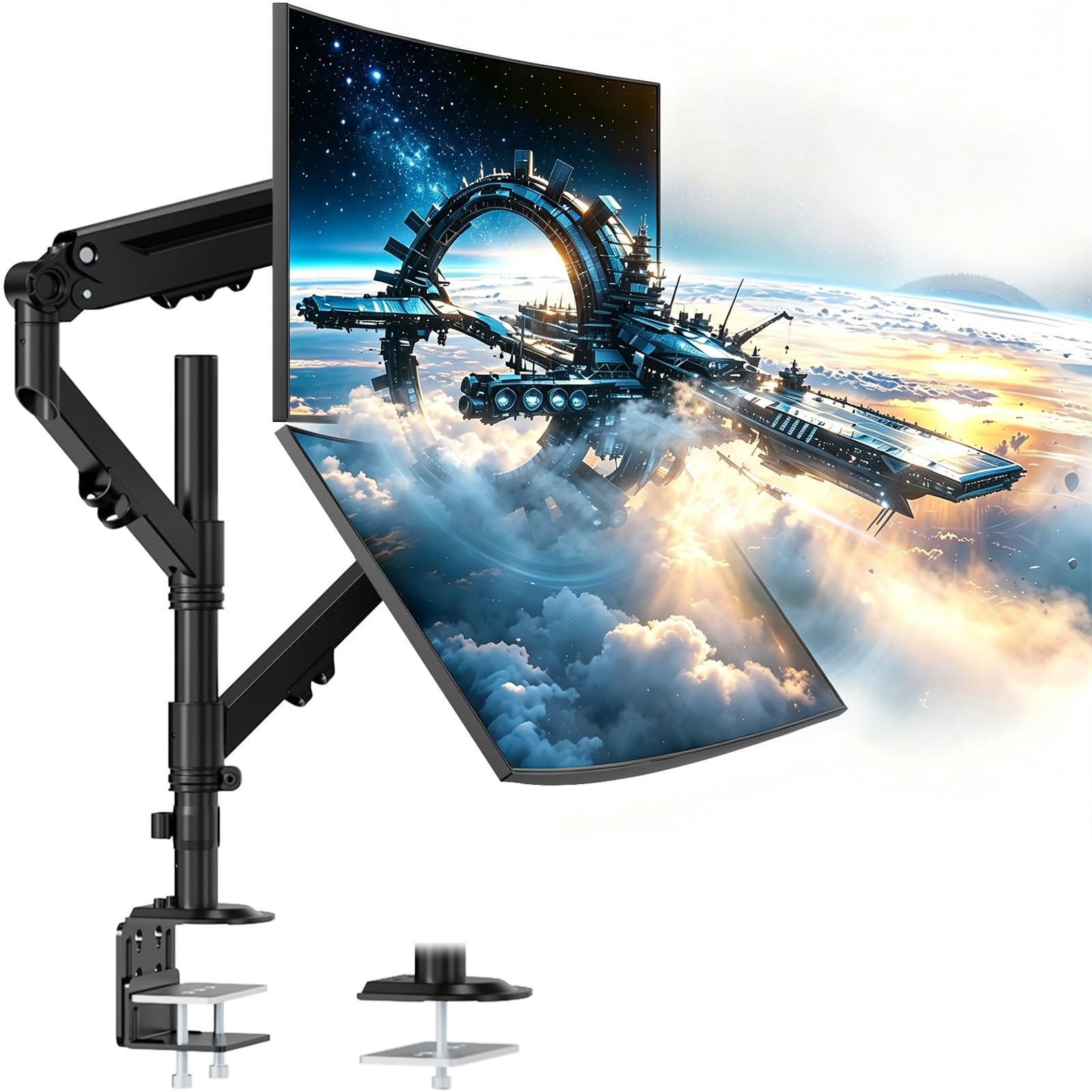 Soporte para Monitor Doble de 17 a 40 Pulgadas, soporta hasta 12 kg, Brazos para Monitor para Colocar 2 monitores en Vertical/Paralelo, con Abrazadera/Base de Ojal, Montaje VESA 75/100 mm