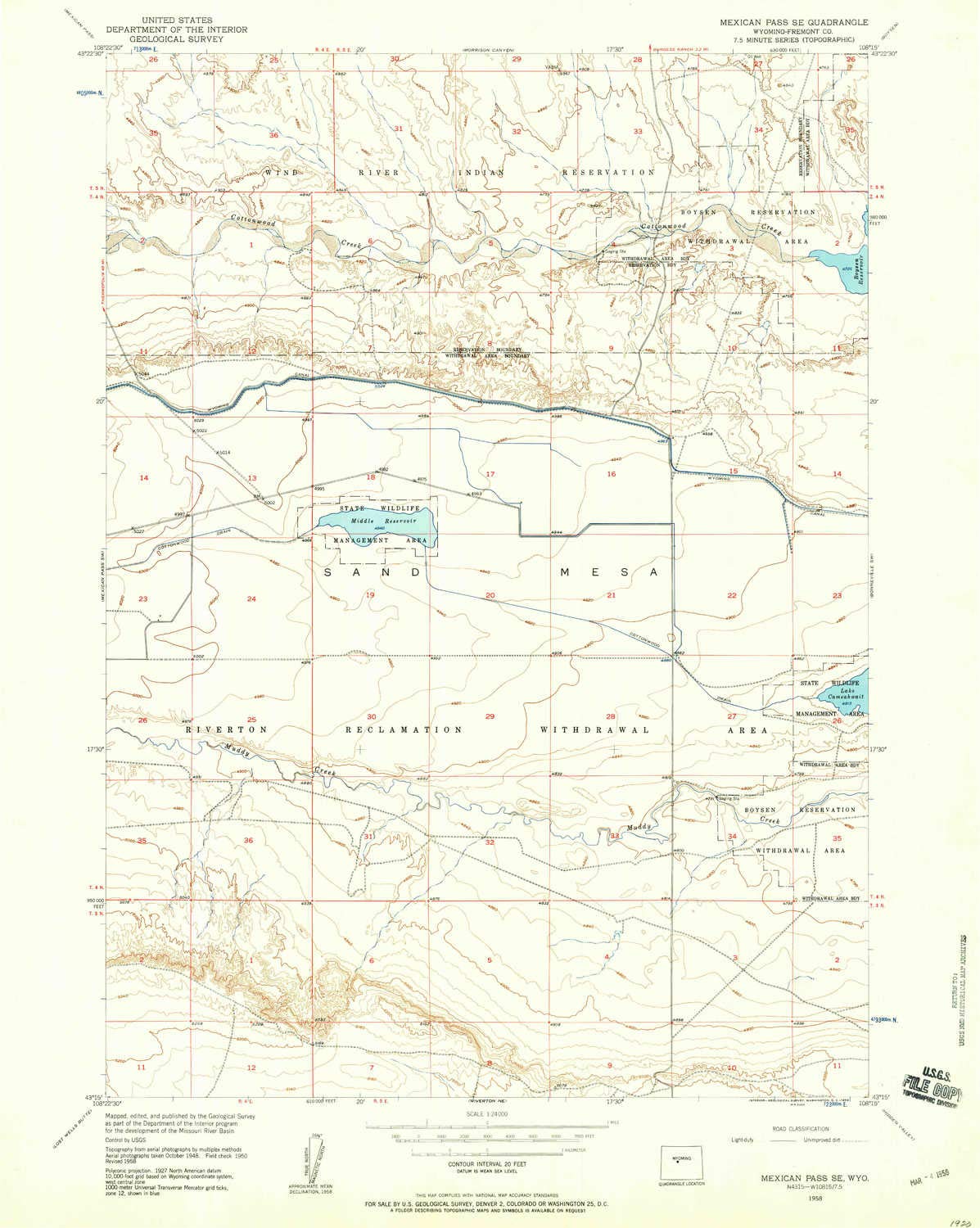 Mexican Pass SE WY topo map, 1:24000 Scale, 7.5 X 7.5 Minute, Historical, 1958, Updated 1959, 26.8 x 21.4 in
