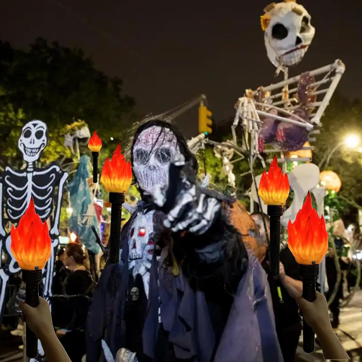 Handheld Torch fire Flame LED Light;Creative Electronic Security Simulation Flame lamp Sports Day Birthday Party Lights Resin Material Process;Prop Prop Torch lamp 18 inches