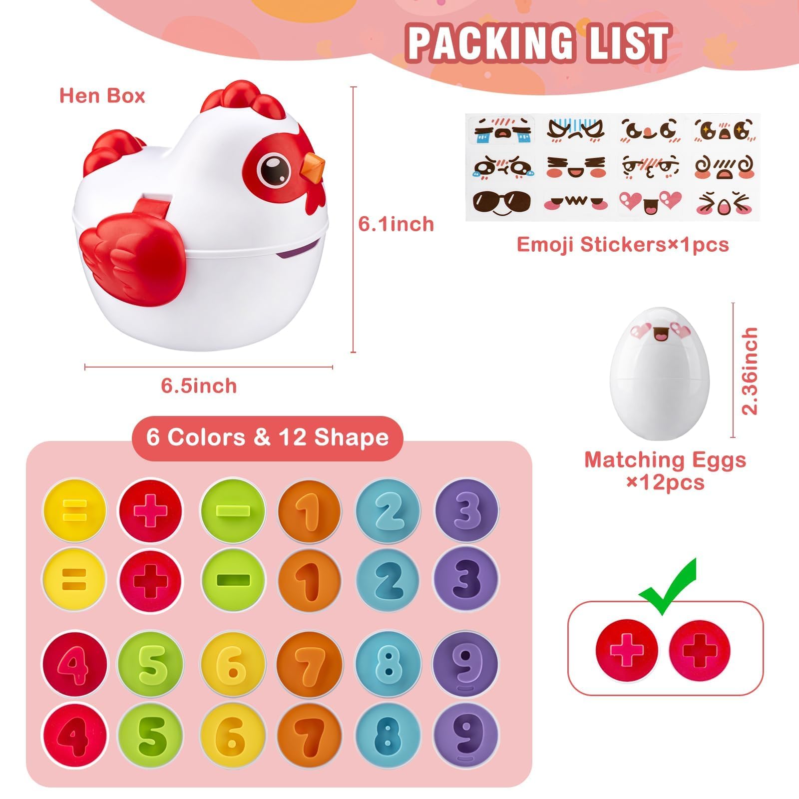 Easter Egg Matching Game for Toddlers - Educational Color & Shape Recognition Toy, 12-Piece Set | Easter Basket Stuffers for Kids