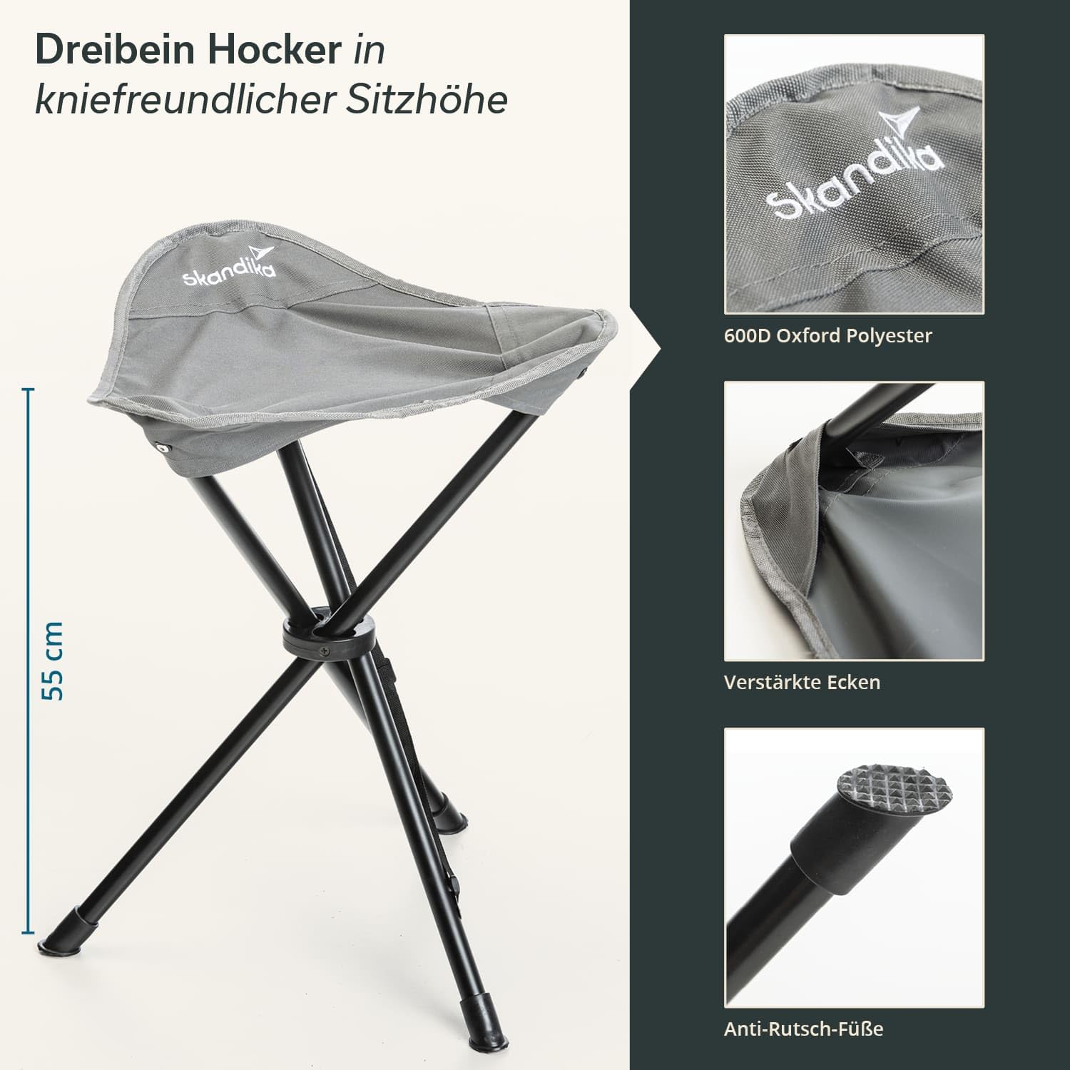 Skandika Sgabello treppiede pieghevole Tomperi, peso utente 100 kg, leggero, compatto, con borsa per il trasporto, struttura in acciaio, piedini antiscivolo (Set di 2 sgabelli)
