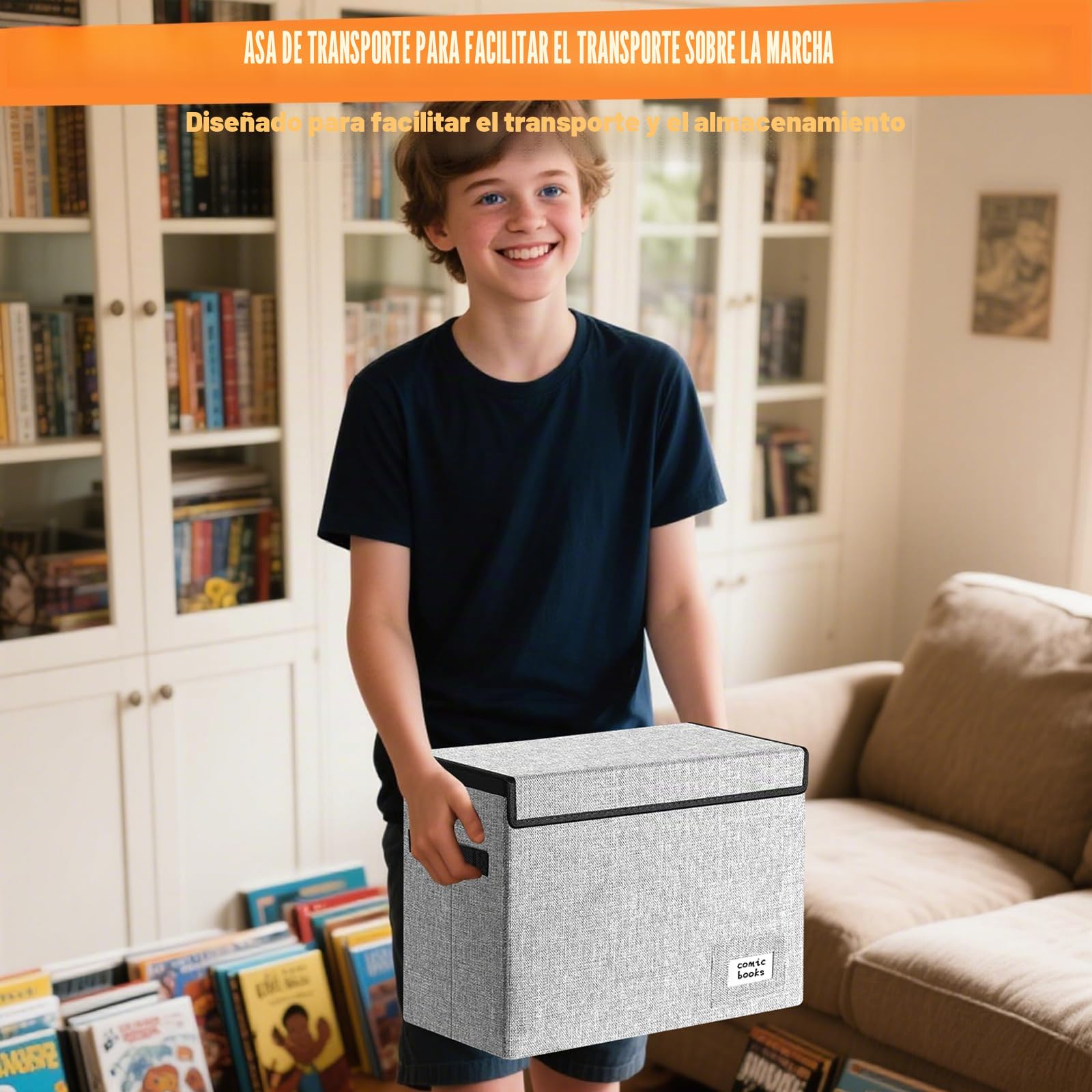 Leffis Almacenamiento de cómics, caja de cómics de 15.5 x 7.5 x 11.3 pulgadas, caja corta plegable con tapas para 150 cómics, contenedor resistente para libros de cómics