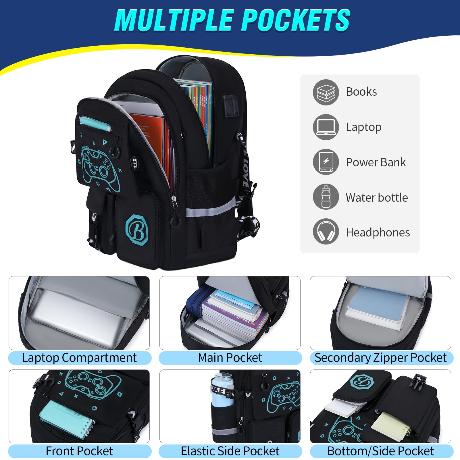 Lot de 2 Sacs à Dos d'École Adolescents avec Trousse