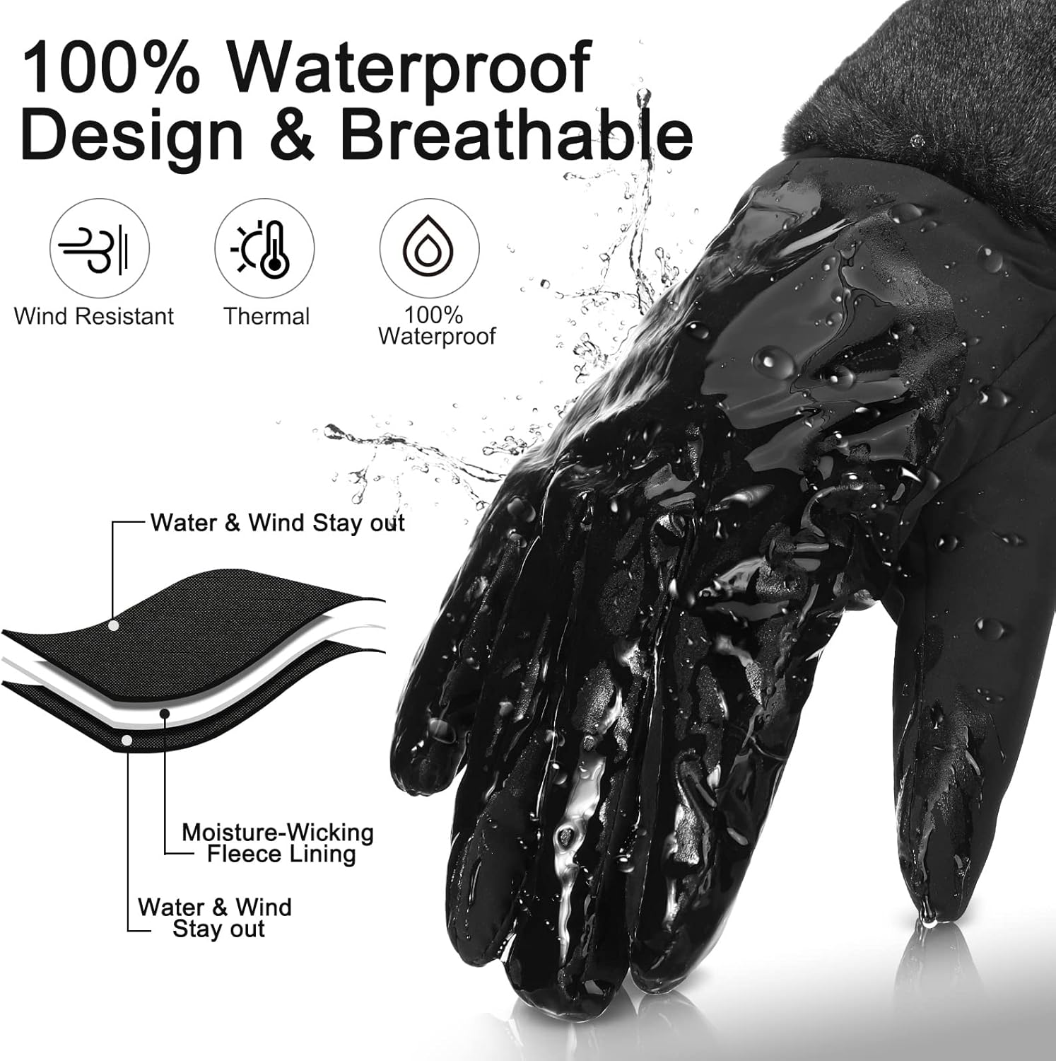 Eurzom 2 Pair Women's Waterproof Touchscreen Ski Gloves Winter Ski Snow Snowboarding Gloves Windproof Snow Accessories