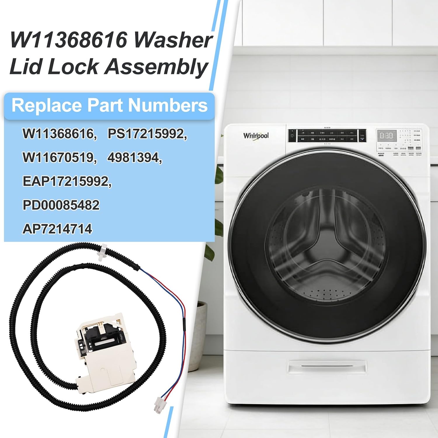 W11368616 Washer Lid Lock Assembly, Replacement Lid Lock Latch for Whirlpool & Maytag Washers MVW4505MW0, MVW5035MW1, MVW5430MW1, MVW5430PBK0, AP7214714, PS17215992