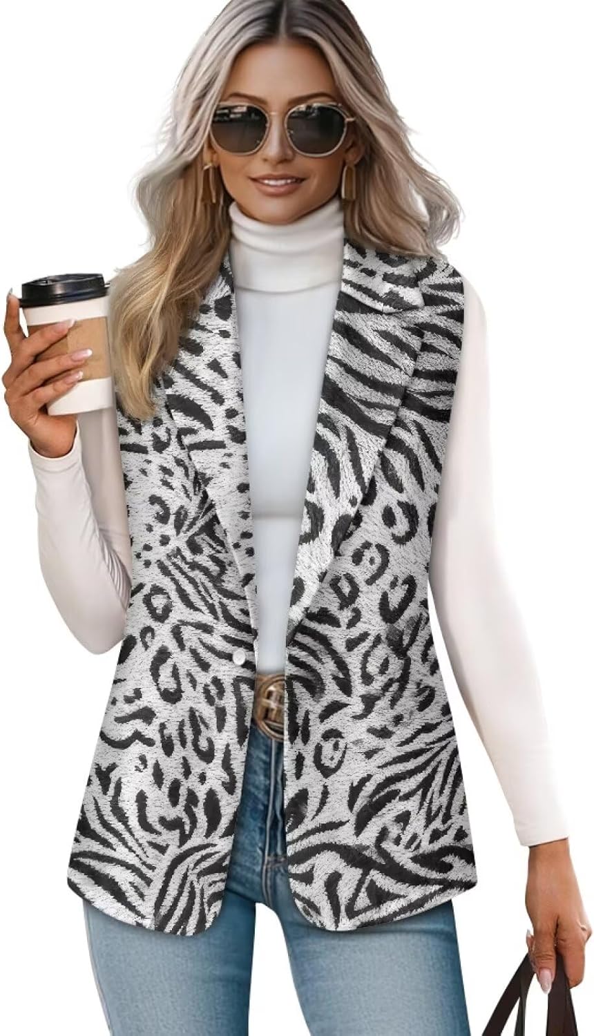 Women's Summer Sleeveless Vest Tops - Lightweight Casual Loose Work Office Blazers & Suit Jackets S-5XL