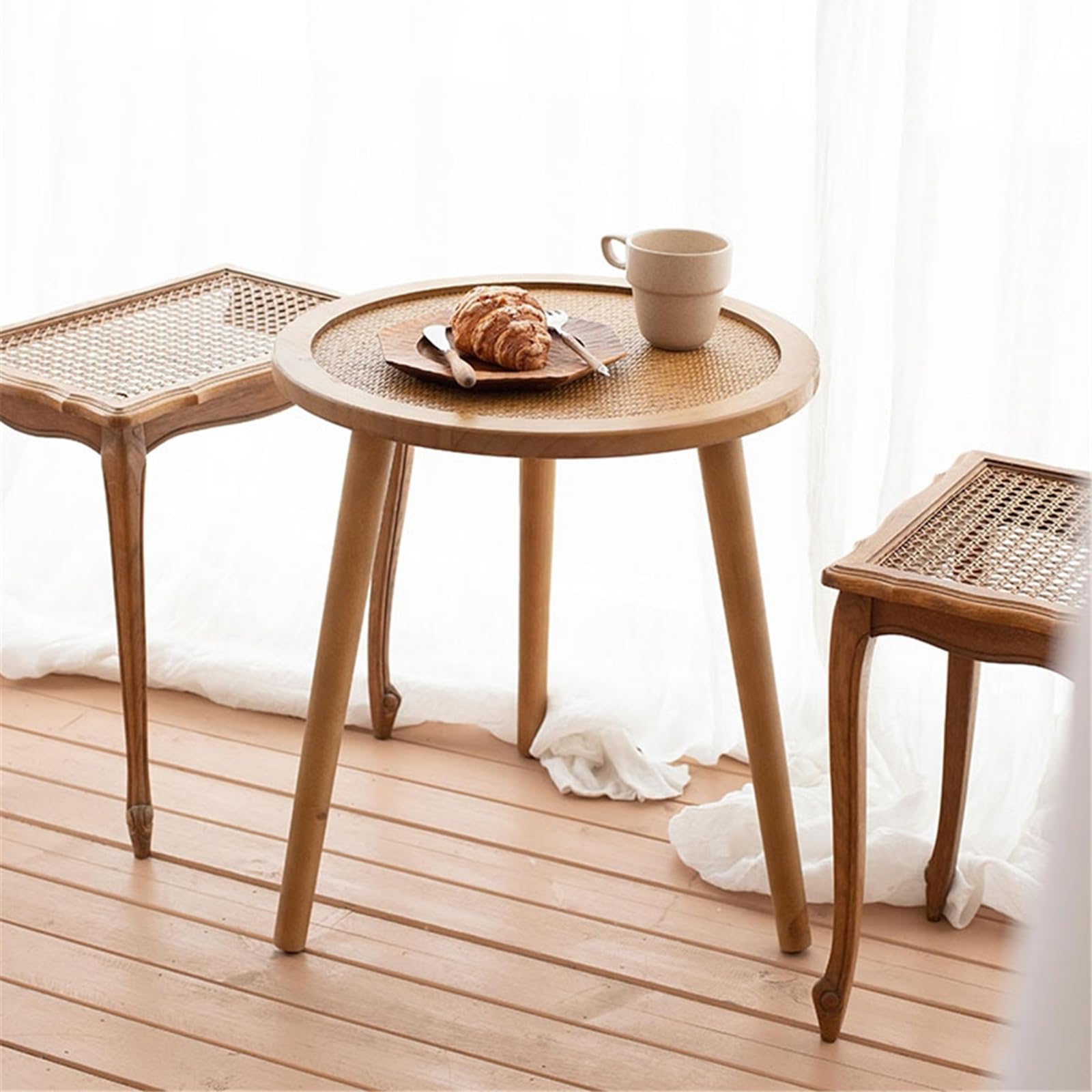 BOWEKAM ホーム&ガーデン コーヒーテーブル 45x45x36cm アカシア無垢材 家具の選択 センターテーブル Lingle