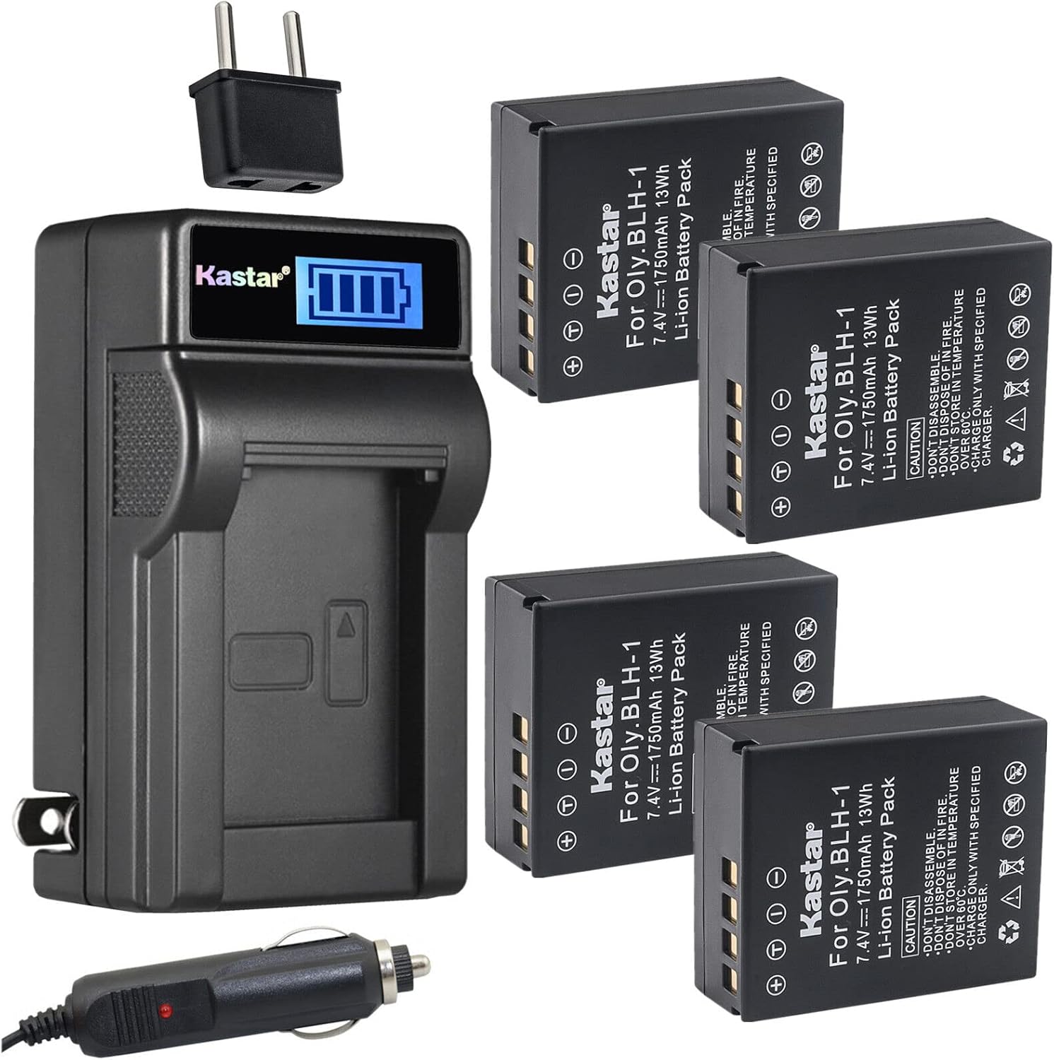 Kastar 4-Pack BLH-1 Battery and LCD AC Charger Compatible with Olympus BLH-1, BLH-01, PS-BLH1, BCH-1, Olympus OM-D E-M1 Mark II, OM-D EM1 Mark II, OM-D E-M1 MARKII, OM-D E-M1 MARK2, OM-D E-M1X EM1X