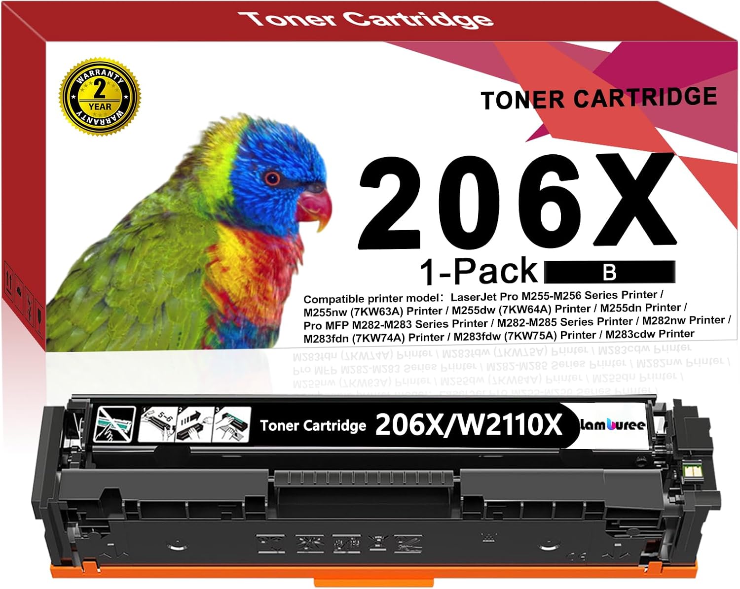 206X Black Toner Cartridge High Yield Replacement for HP 206X W2110X W2110A 206A Color Pro MFP M283fdw M283cdw Pro M255dw M283 M255 Series Printer (Black)
