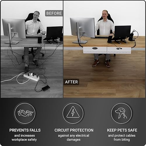 Miniatura 5 de Bandeja de organización de cables para debajo del escritorio, sin taladro, organización de cables, organizador de cables, gran capacidad de carga,