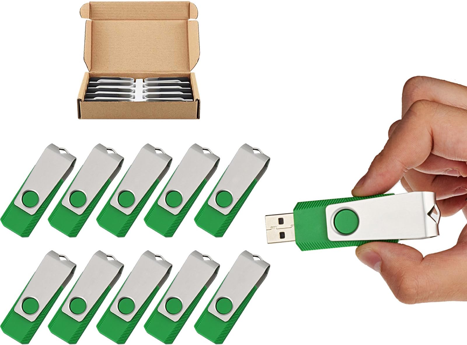 TOPESEL 10 Pack 8GB USB 2.0 8GB Flash Drive Memory Stick Fold Storage Thumb Stick Pen Swivel Design (8G, 10PCS, Green)