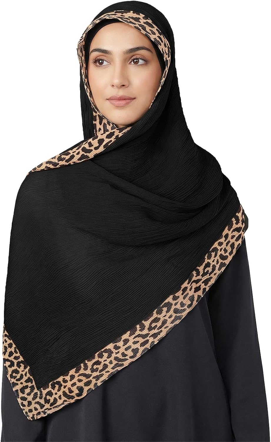 BXT Pleated Hijab Scarf for Muslim Women,Lightweight Long Scarf Shawl Head Wrap Elegant Leopard Muslim Turban Headscarf