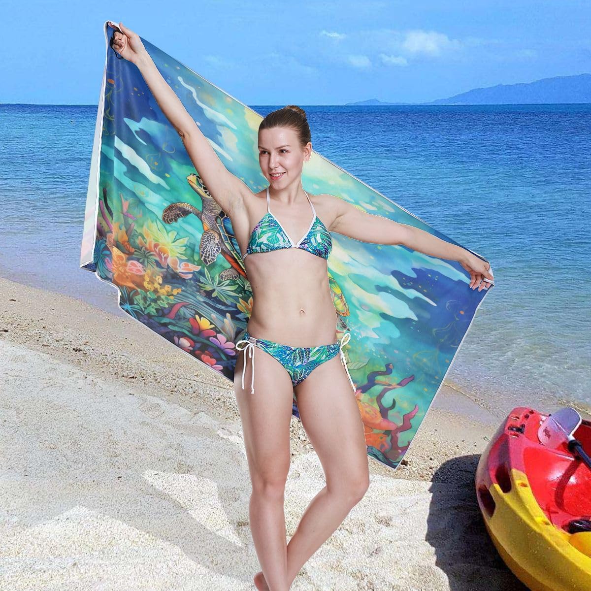 SUABO Sea Turtle Beach Towel 31"x71" Oversized Lightweight Travel Bath Towel Extra Large Quick Dry Towel for Swimmers Pool Camping Women Men