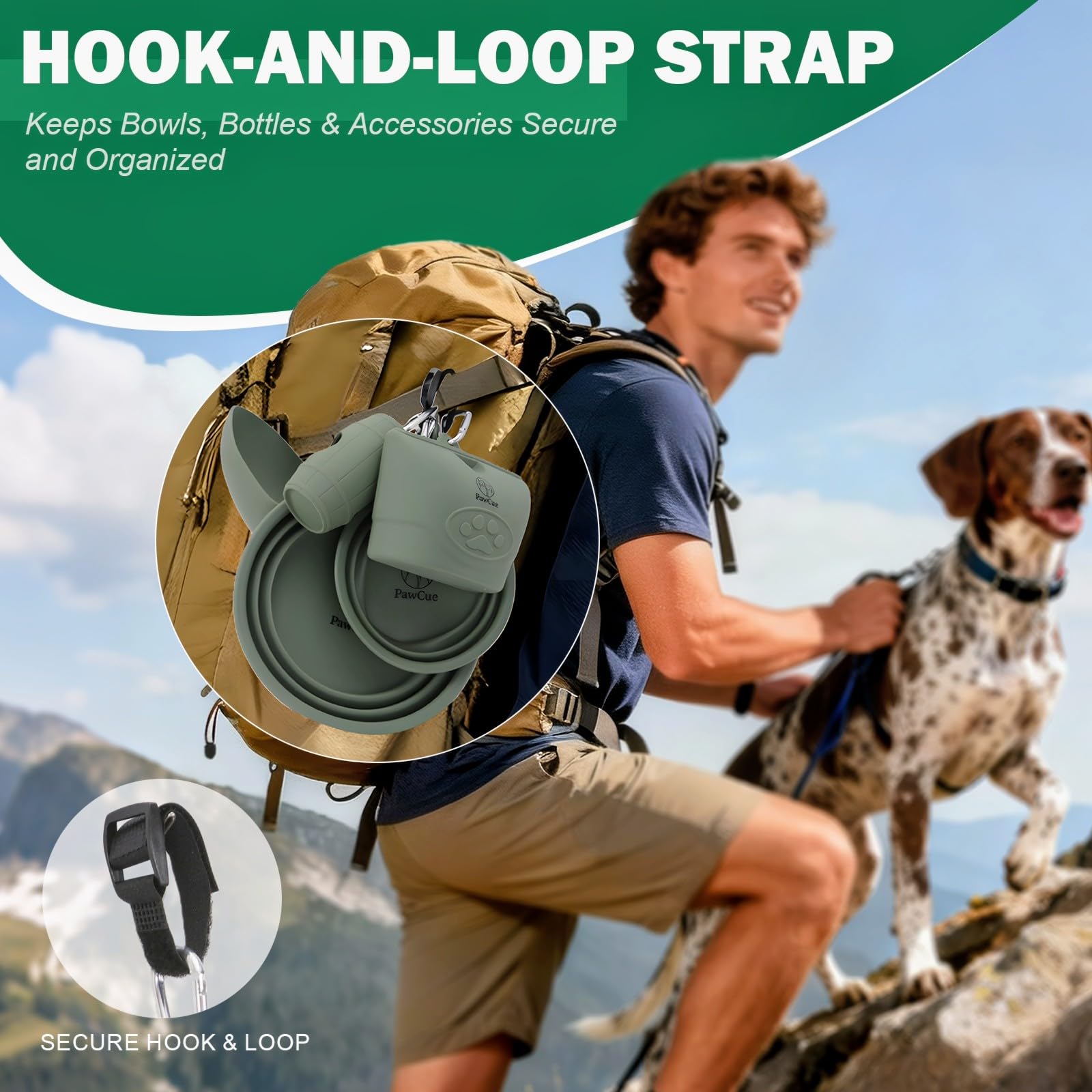 Pet Travel Essentials Kit de voyage pour chien avec 2 bols pliables, pochette à friandises en silicone, bouteille d'eau pliable, sac de transport en maille, support de sac à déchets, sangle