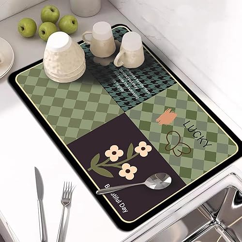 Miniatura 4 de Tapete de secado de platos de cuatro retazos, tapete de secado de platos de flores para encimera de cocina, tapete de café, resistente a las
